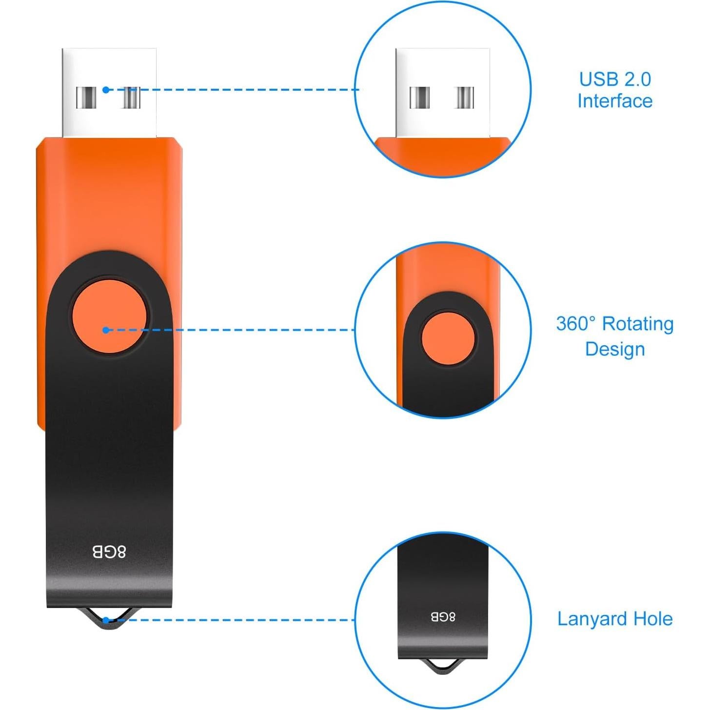 Paquete de 5 Unidades Flash USB 2.0 8GB Xinway Tech Colores