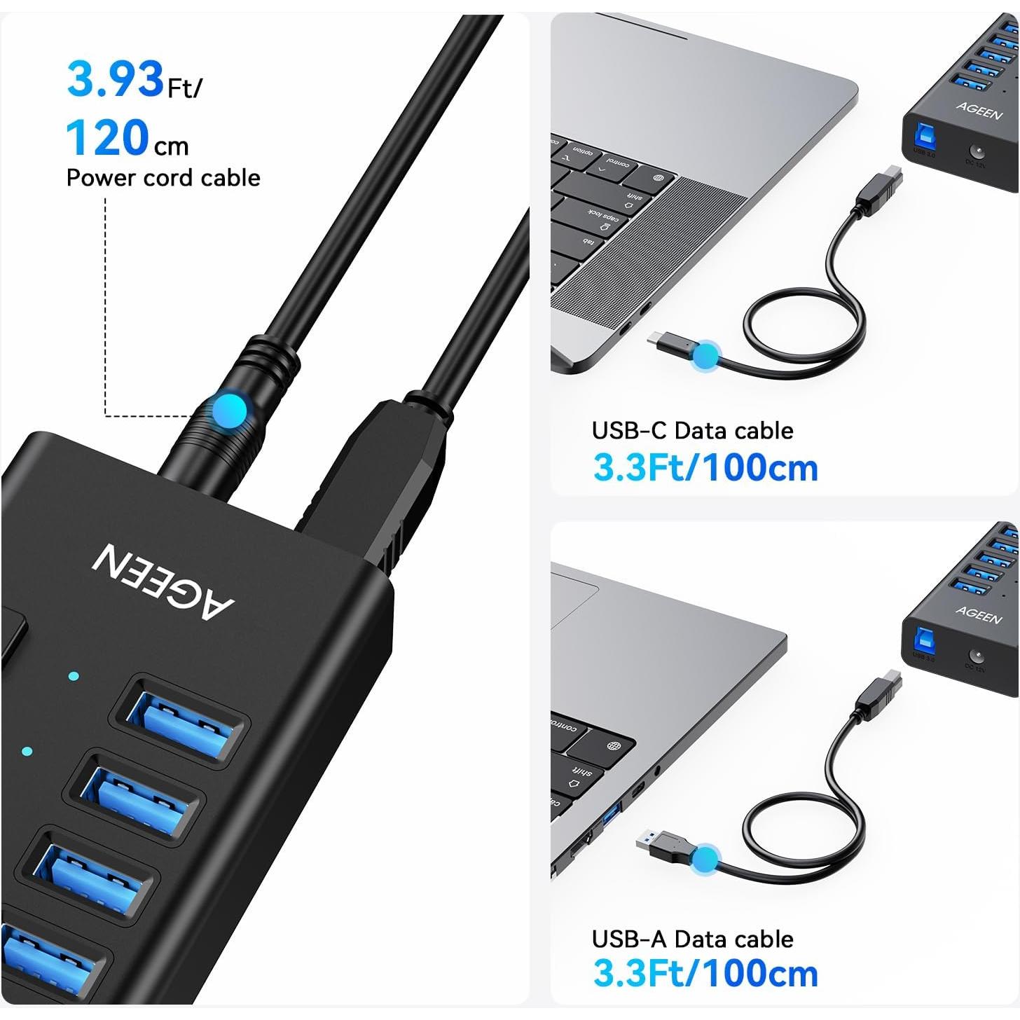 Hub USB 3.2 de 16 Puertos AGEEN 10Gbps con Adaptador 96W