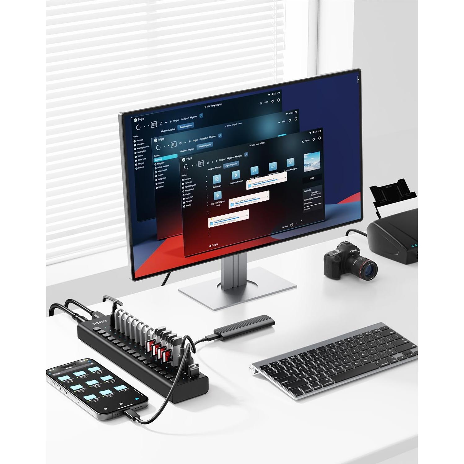 Hub USB 3.2 de 16 Puertos AGEEN 10Gbps con Adaptador 96W