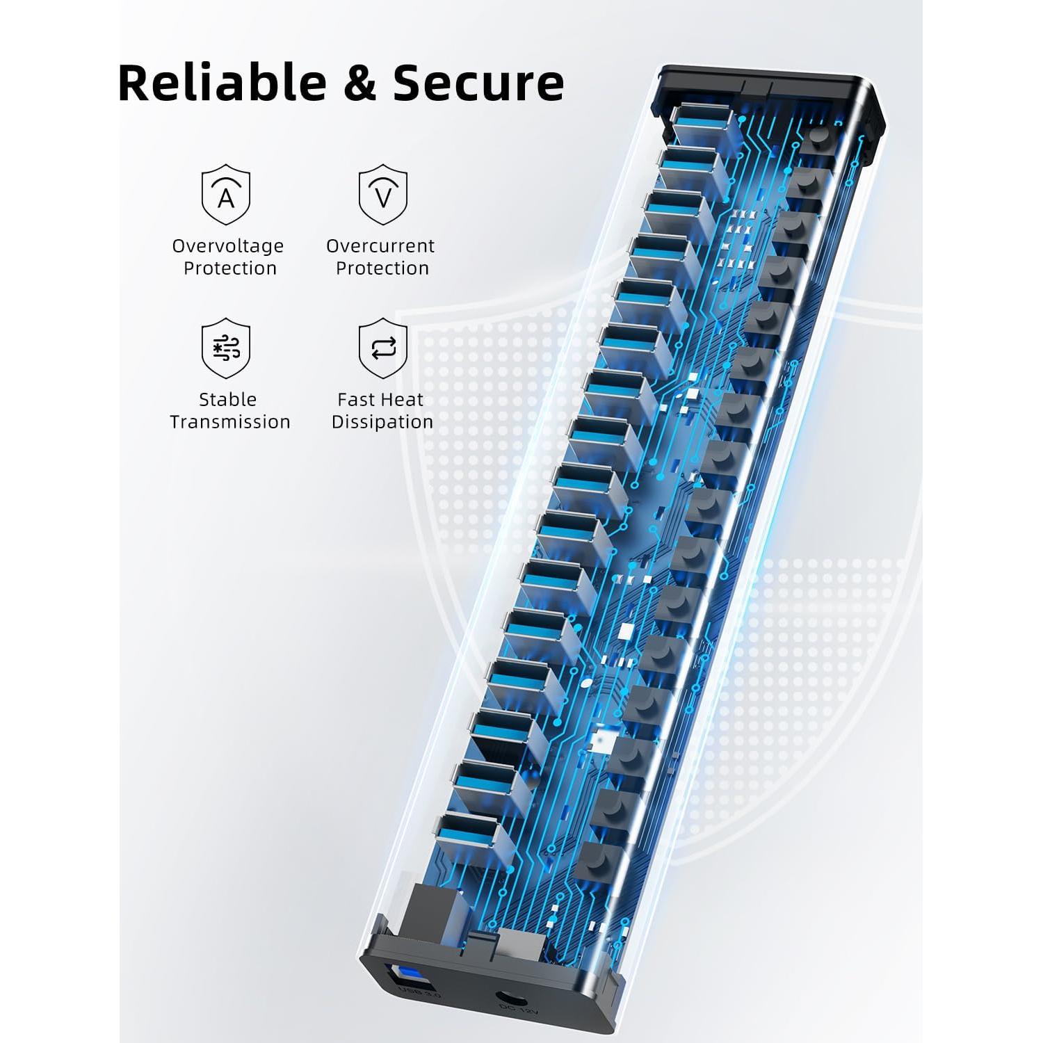 Hub USB 3.2 de 16 Puertos AGEEN 10Gbps con Adaptador 96W