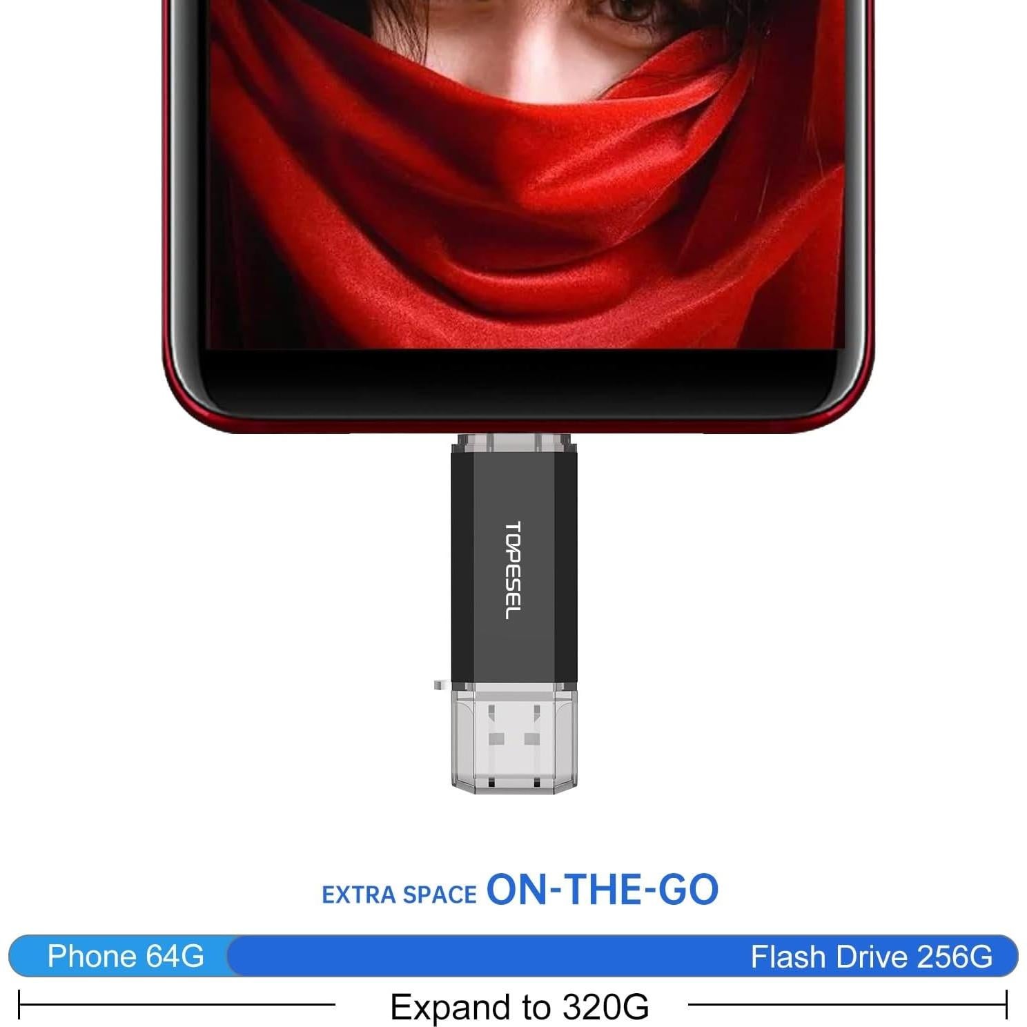 Unidad Flash USB C 256GB TOPESEL Doble 2-en-1 USB 3.0