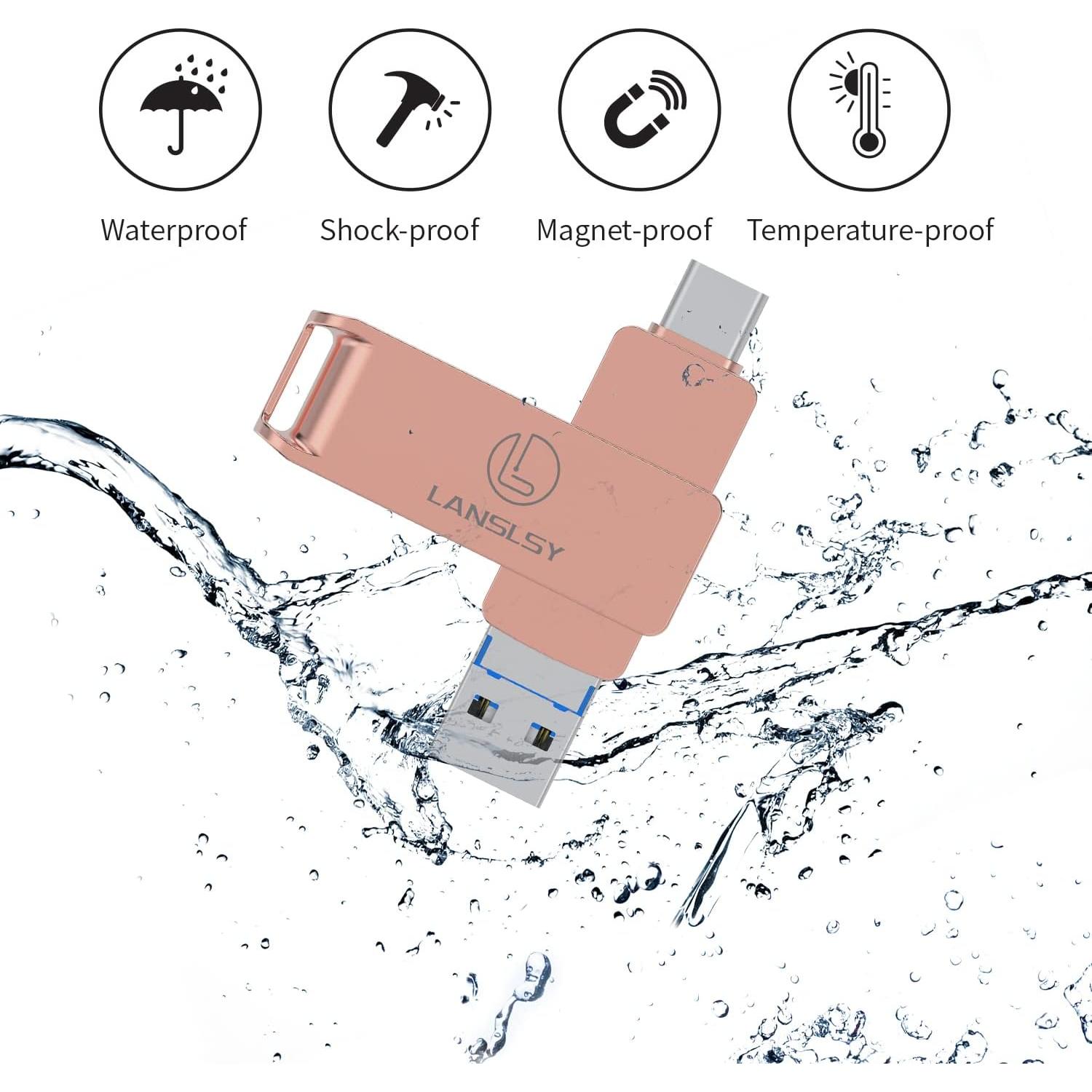 Unidad Flash USB C 128GB LANSLSY Alta Velocidad Rosa
