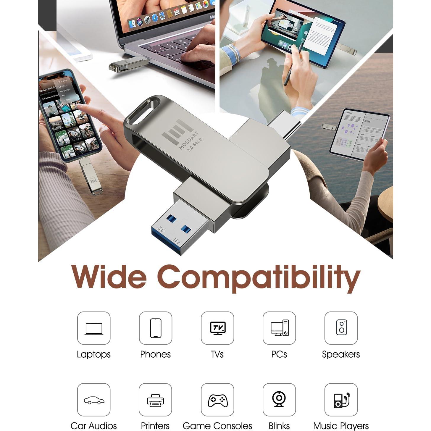 Unidad Flash USB 3.1 MOSDART 64GB Doble C y A Plata