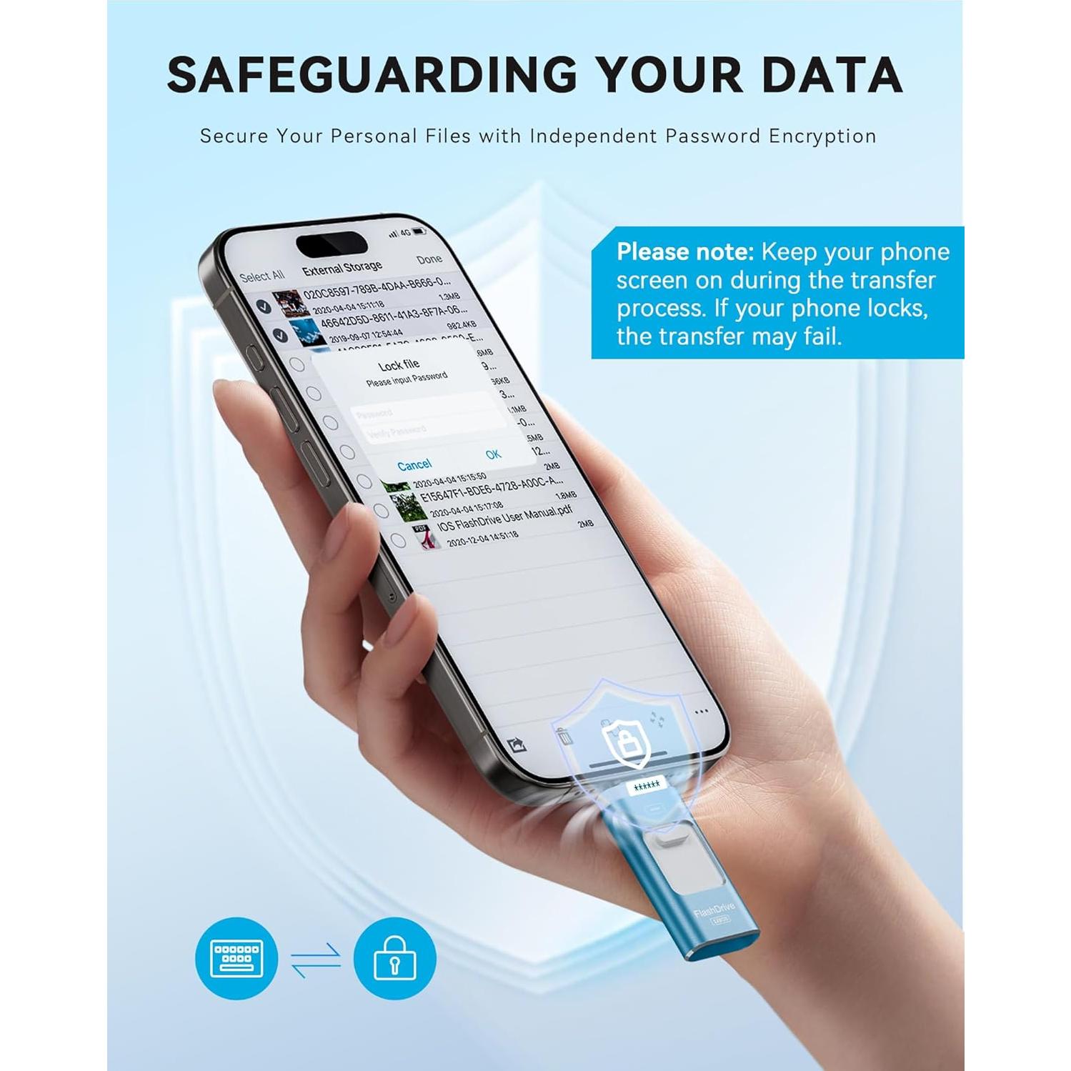 Unidad Flash 128GB ROSPE MFi para iPhone/iPad/Android - Azul