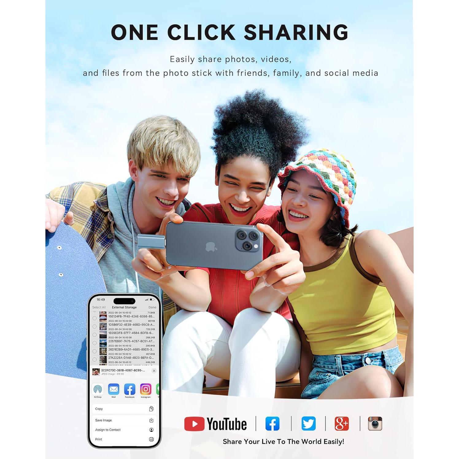 Unidad Flash 128GB ROSPE MFi para iPhone/iPad/Android - Azul