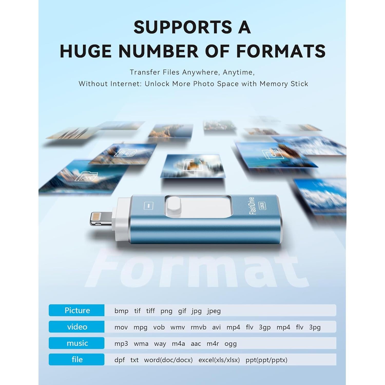 Unidad Flash 128GB ROSPE MFi para iPhone/iPad/Android - Azul