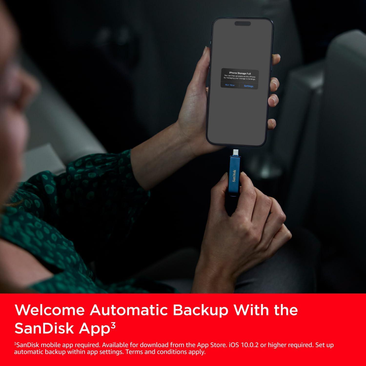SanDisk Unidad para Teléfono 128GB USB-C y Lightning Cielo Metálico