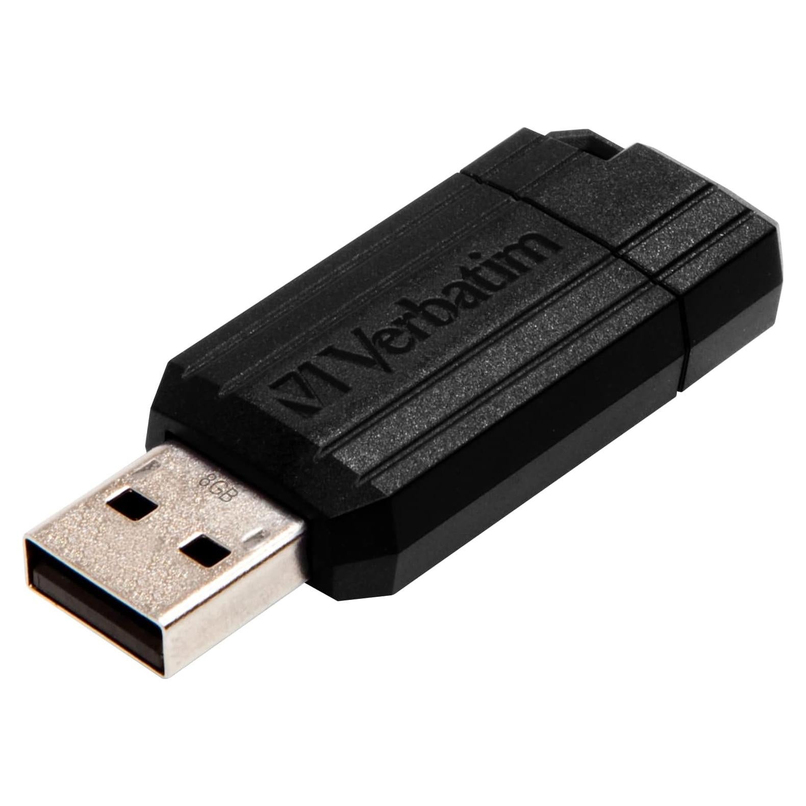 USB 2.0 Verbatim PinStripe 8GB Negro con Protección Antimicrobiana