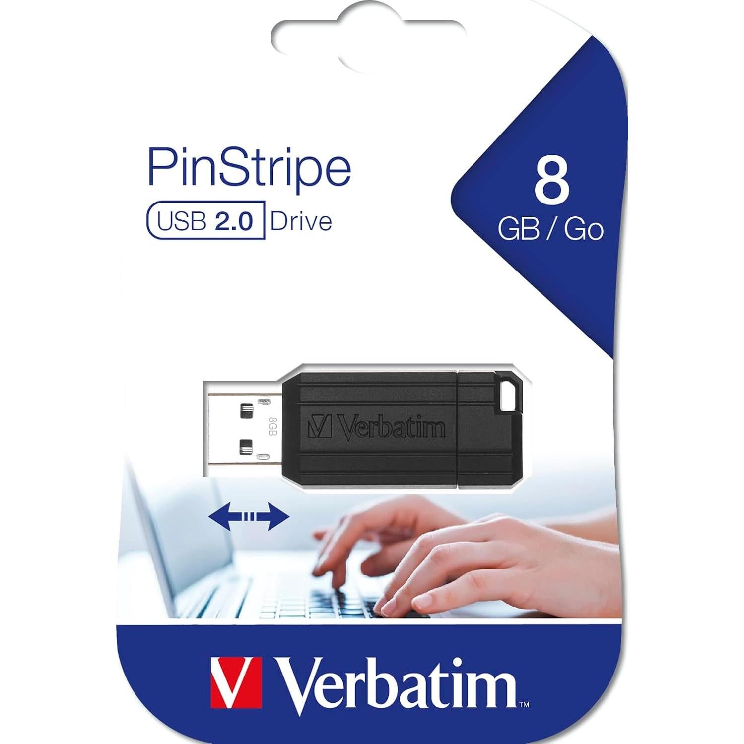 USB 2.0 Verbatim PinStripe 8GB Negro con Protección Antimicrobiana