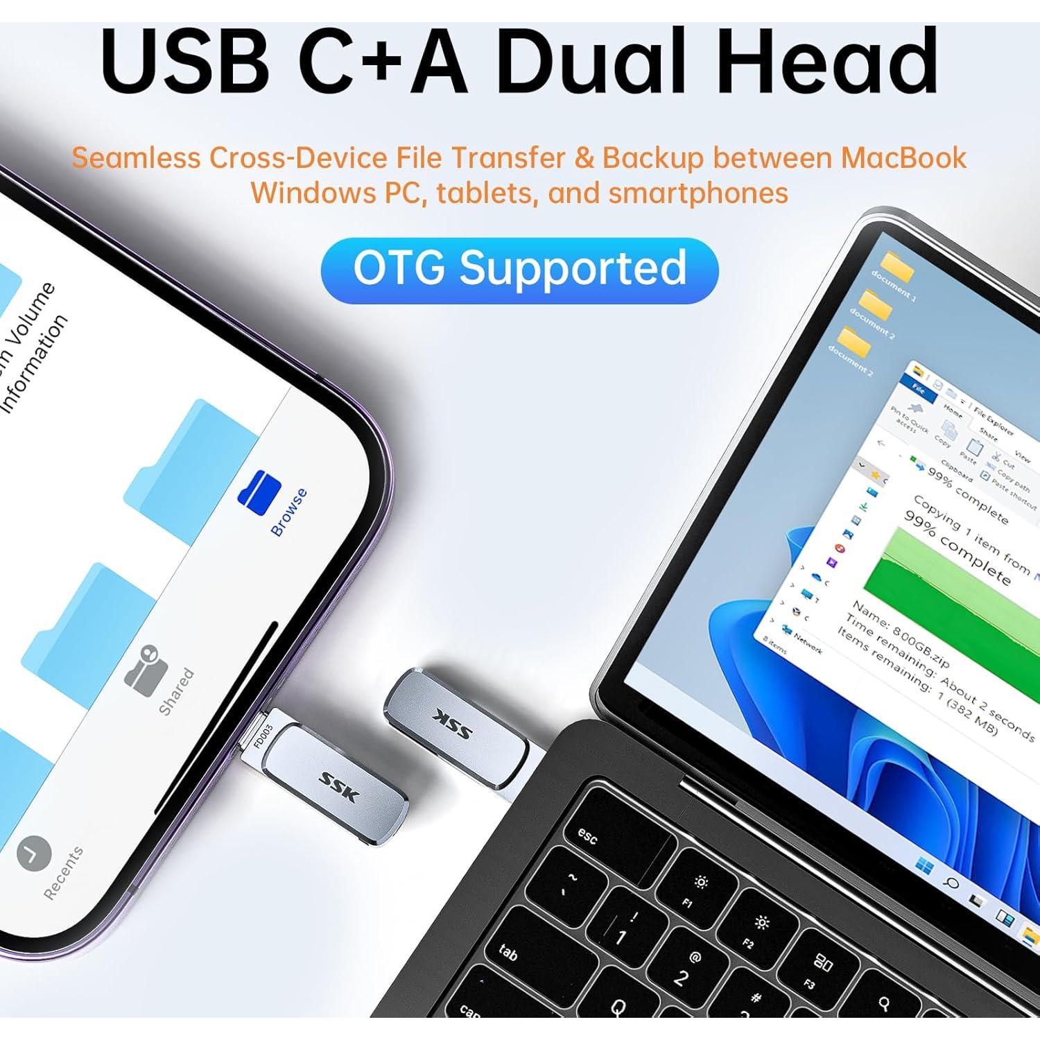 SSK 64GB Unidad Flash USB Doble USB-C y USB-A 3.2