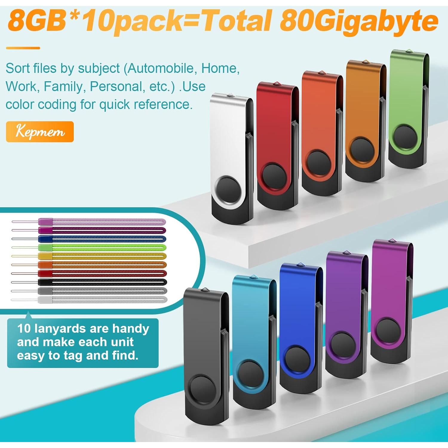 Kepmem Unidad Flash USB 64GB 10 Piezas USB 3.0 Multicolor