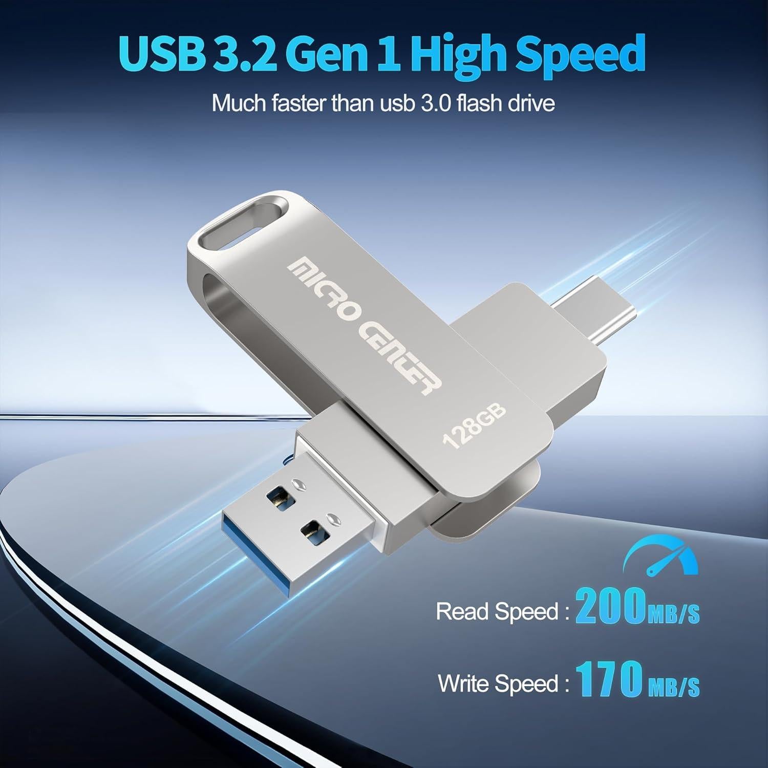Micro Center 128GB USB 3.2 Doble Tipo-C y Tipo-A 200MB/s