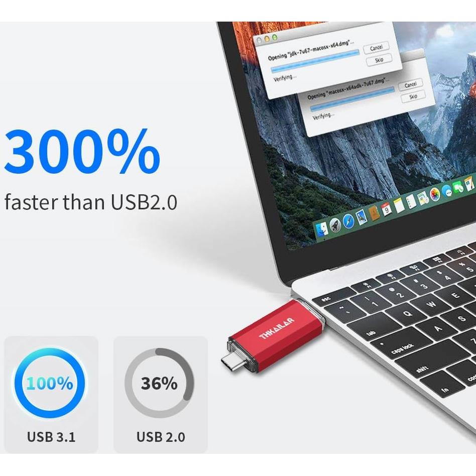 Memoria USB 512GB THKAILAR Tipo A y C 3.1 Rojo