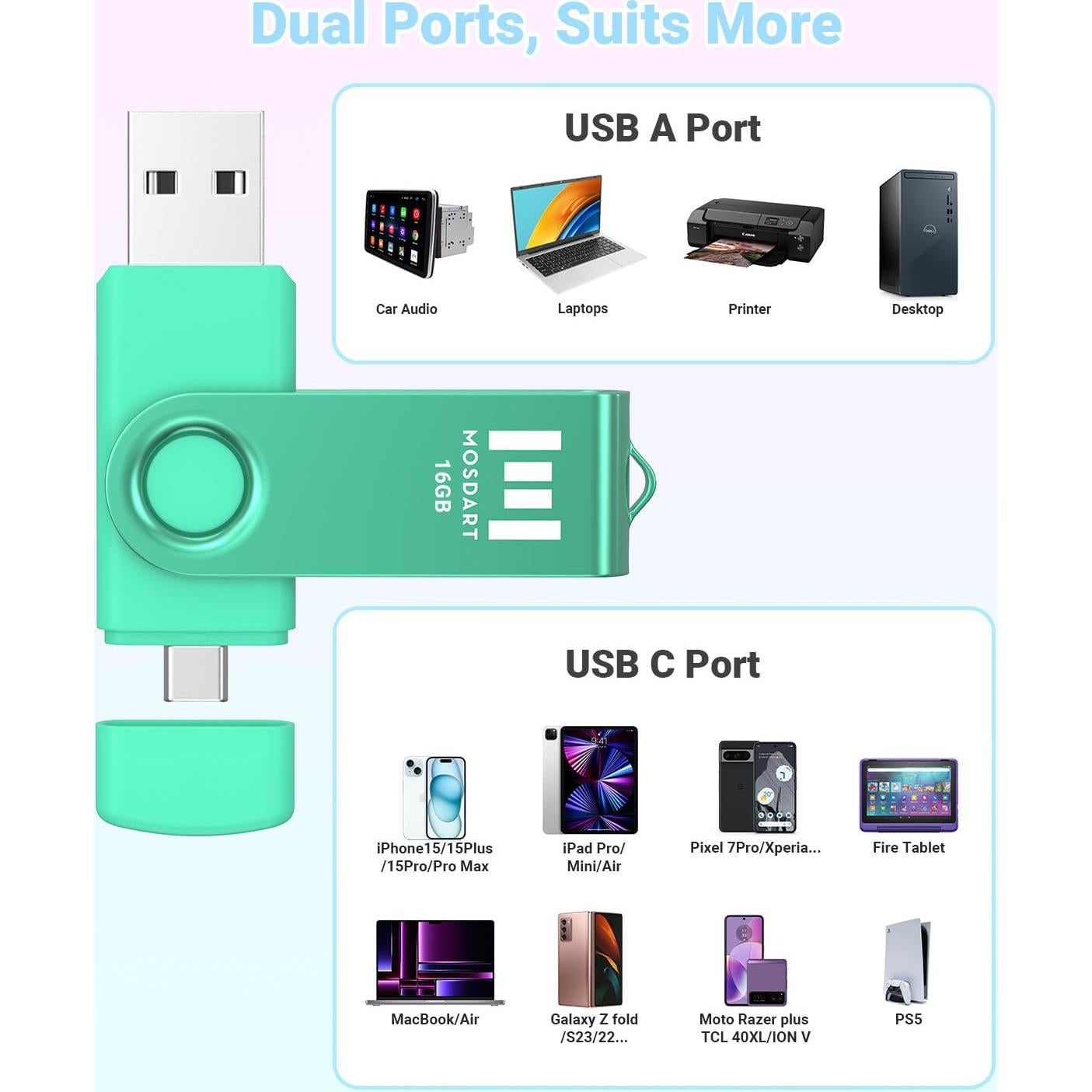 Unidad Flash USB Dual C MOSDART 16GB Multicolor Paquete 5