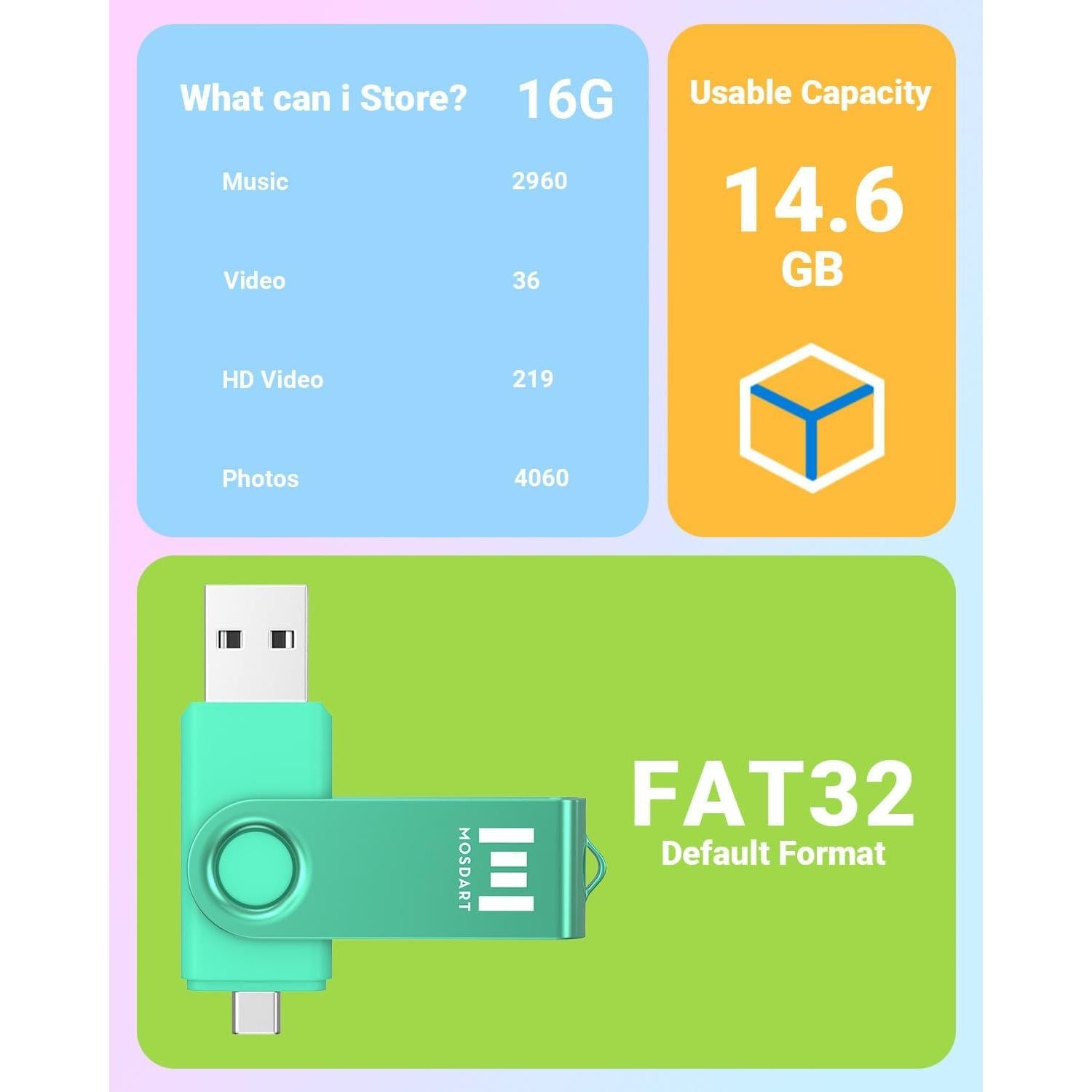 Unidad Flash USB Dual C MOSDART 16GB Multicolor Paquete 5