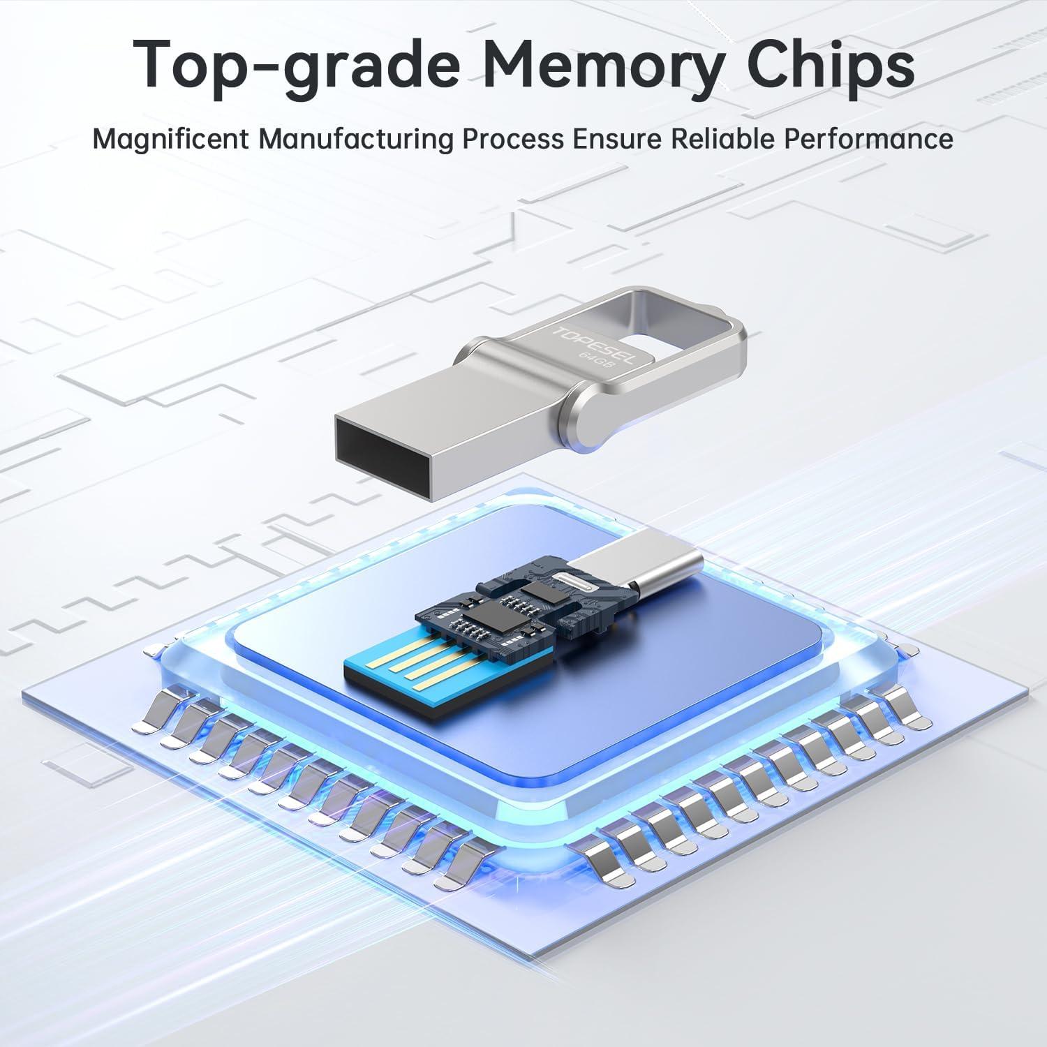 TOPESEL 64GB Unidad Flash USB C y USB A 3.0 Impermeable