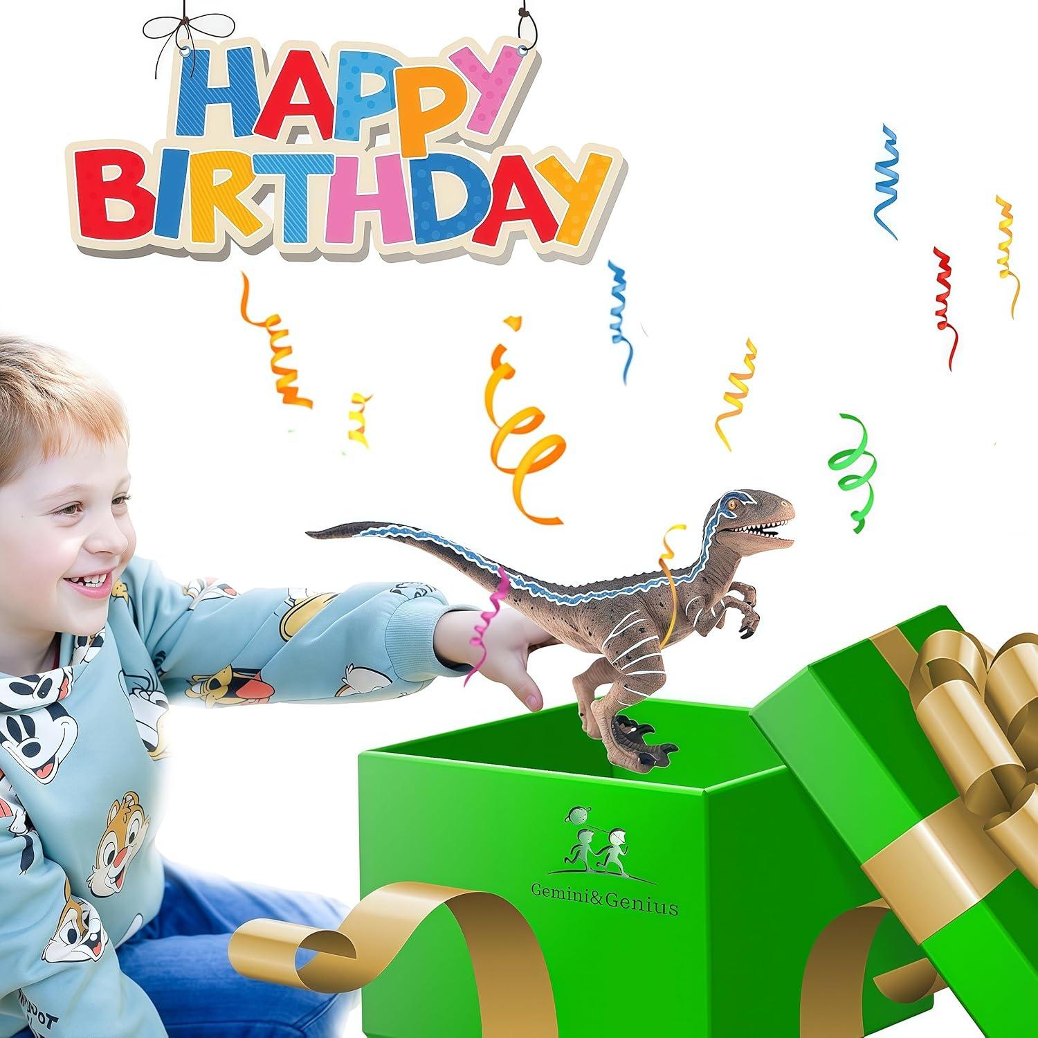 Gemini&Genius Dinosaur Toys Baby Velociraptor with Movable Jaw and Hands, Cake Topper, Collectible Action Figure, Birthday Gifts and Party Supplies for Kids