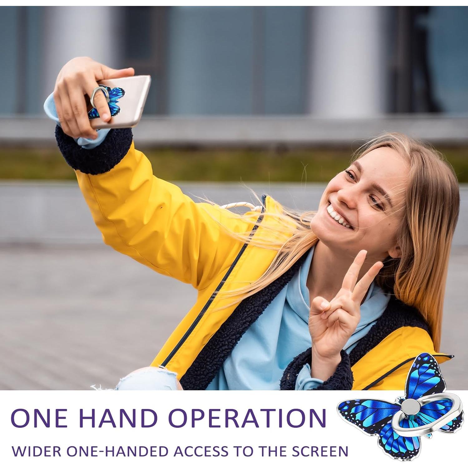 Soporte de Anillo para Teléfono Mariposa Mabor Azul 360°