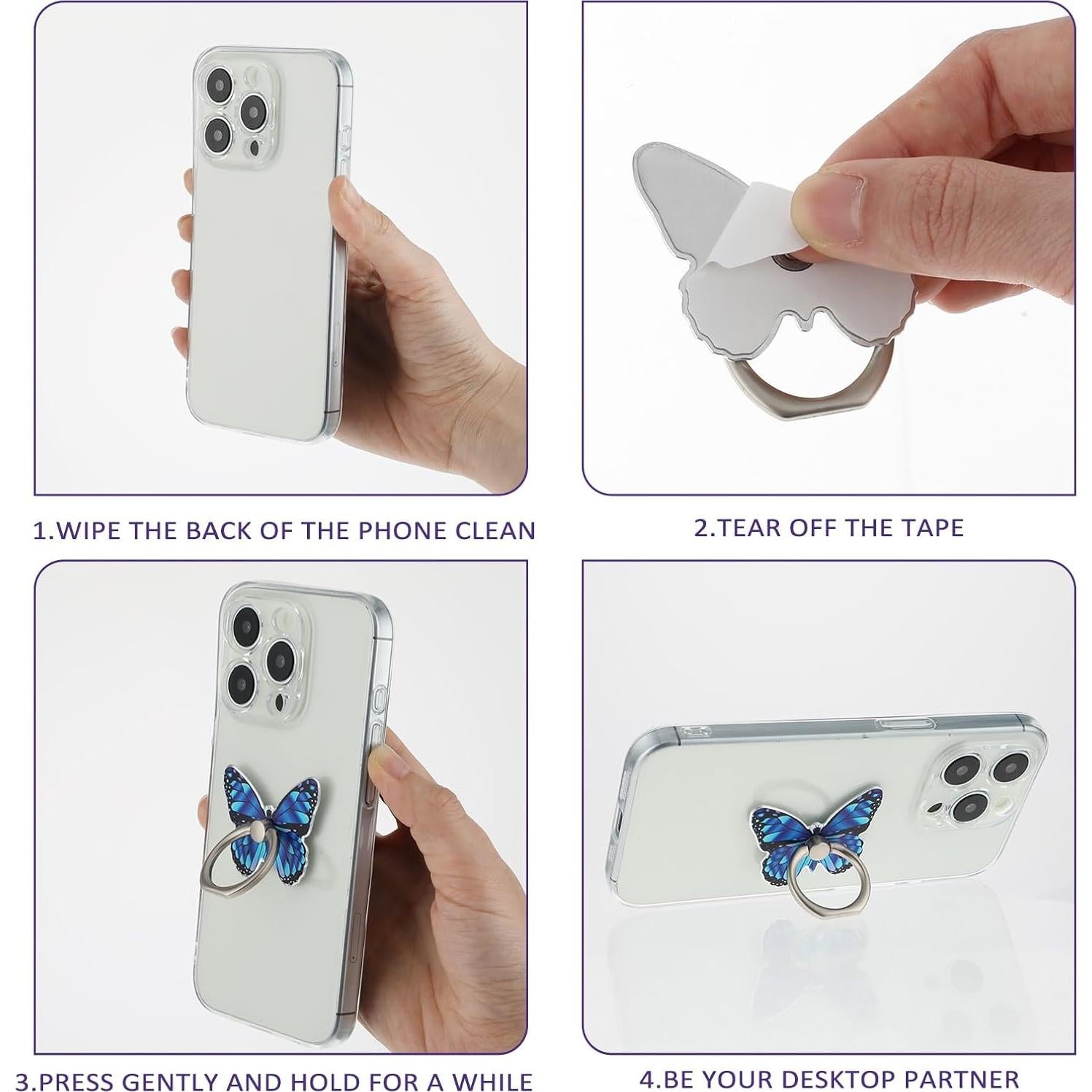 Soporte de Anillo para Teléfono Mariposa Mabor Azul 360°