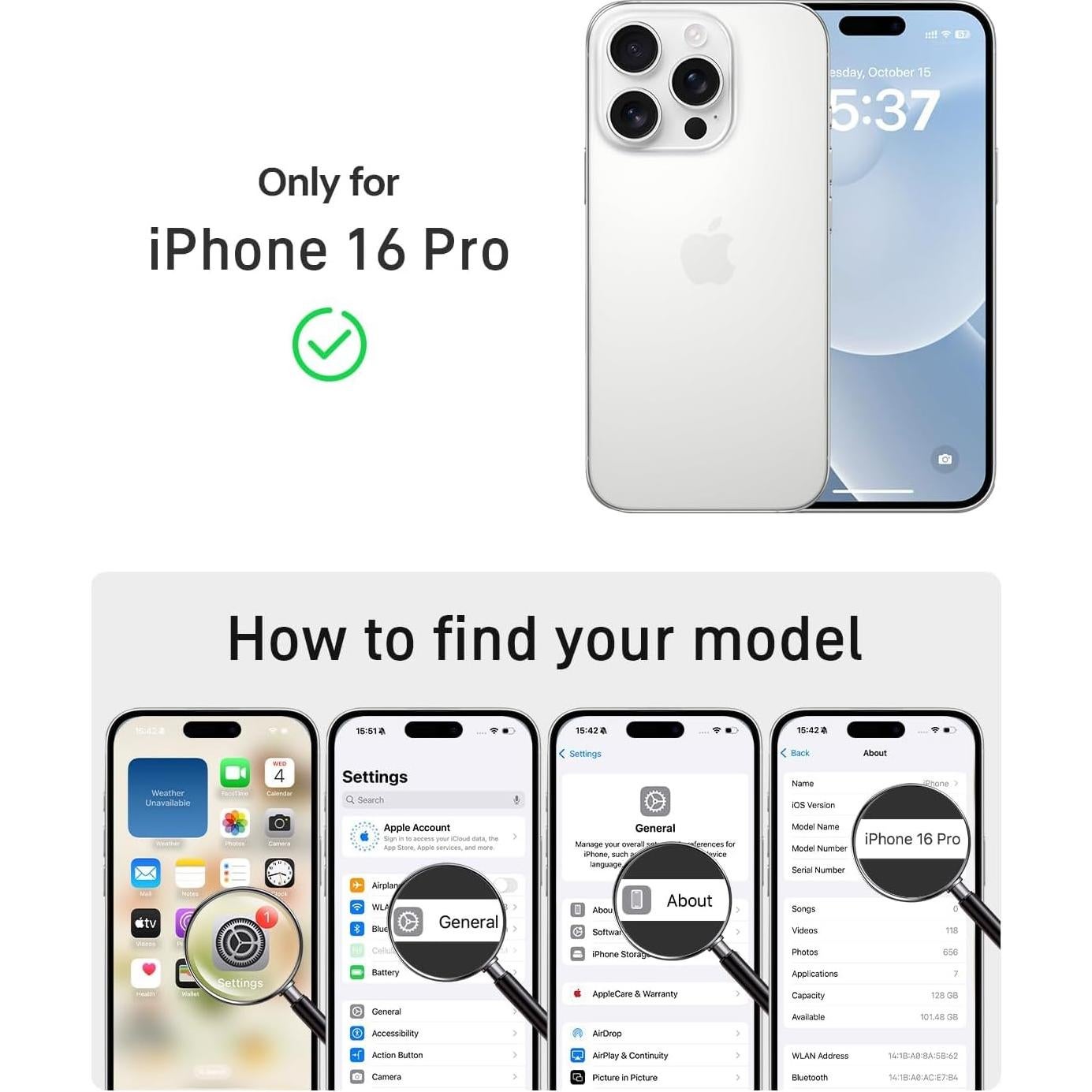 Funda para iPhone 16 Pro FEWGEY Floral Rosa con Soporte 360°