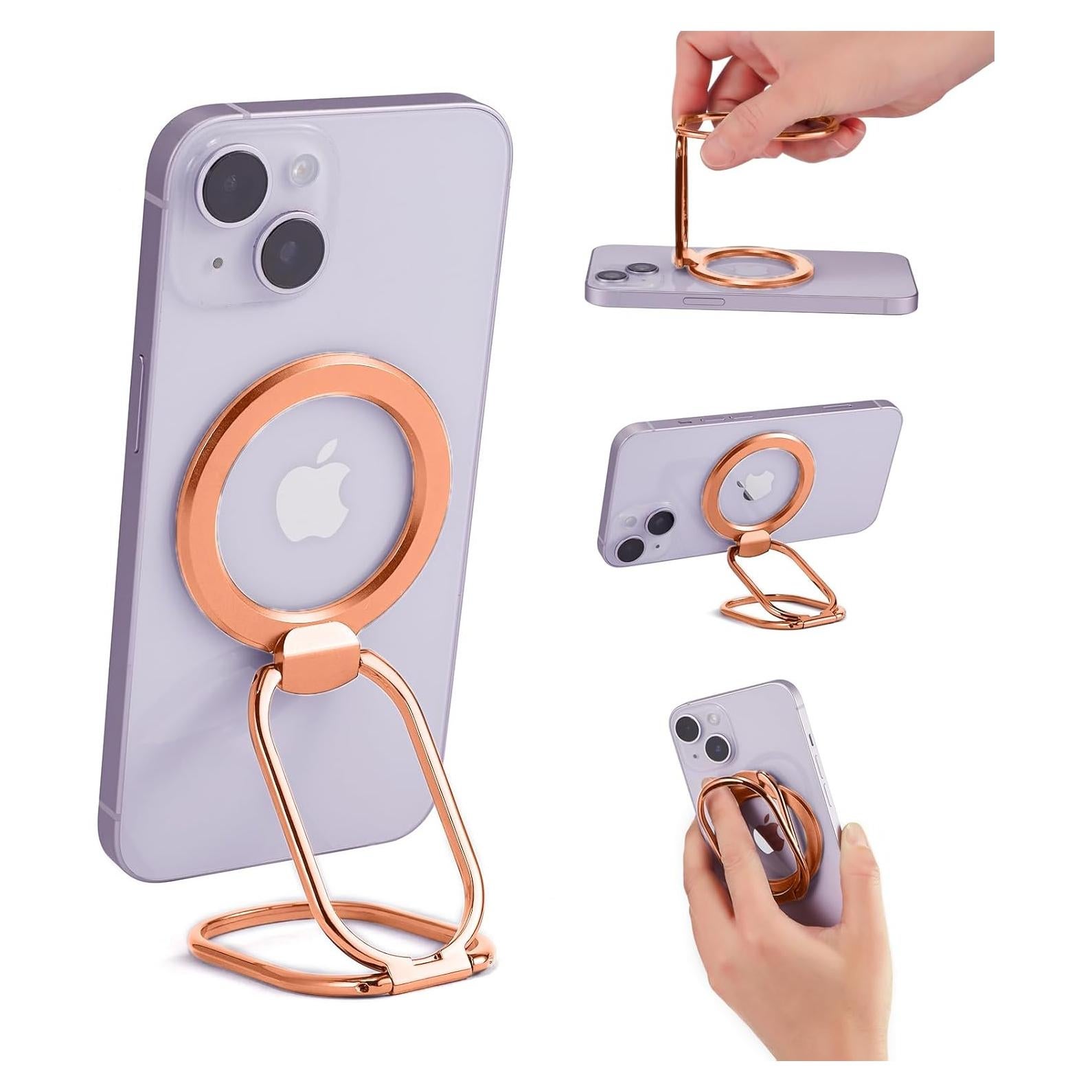 Soporte de Anillo Magnético MagSafe Rimyam Rosa Dorado 2 en 1