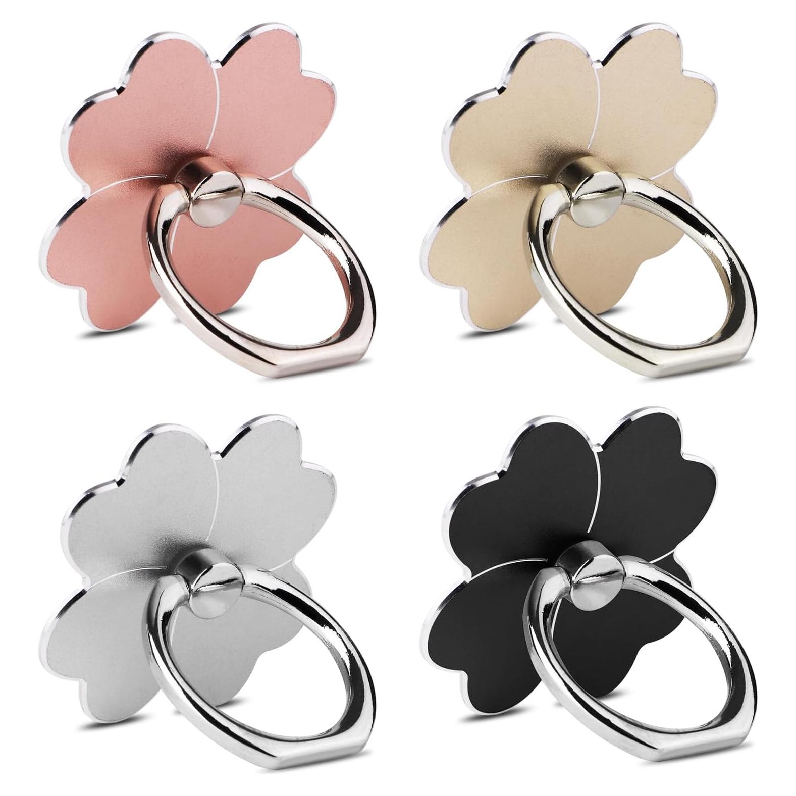 Soporte de Anillo para Teléfono Móvil Perla Dorada - 4 Piezas, Diseño Flor, Rotación 360°