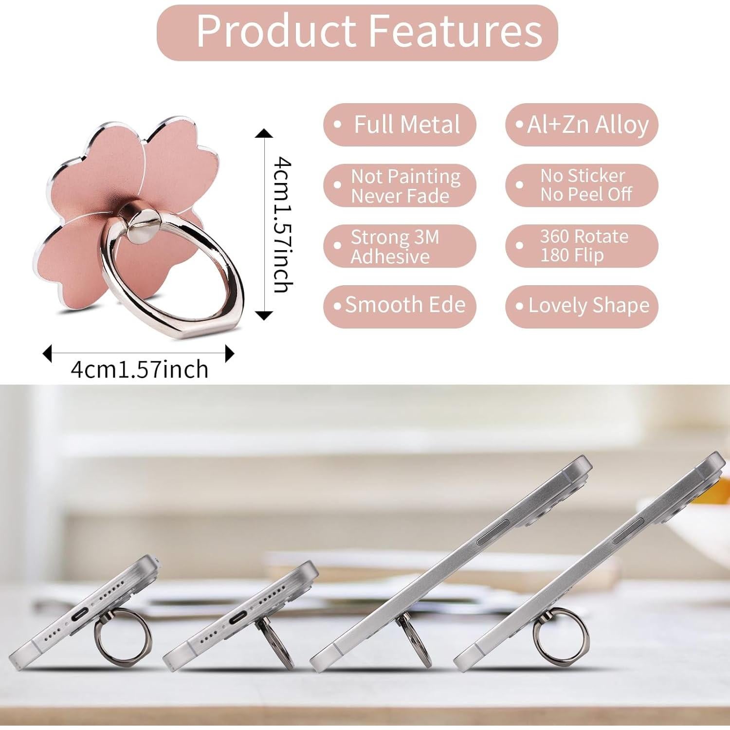 Soporte de Anillo para Teléfono Móvil Perla Dorada - 4 Piezas, Diseño Flor, Rotación 360°