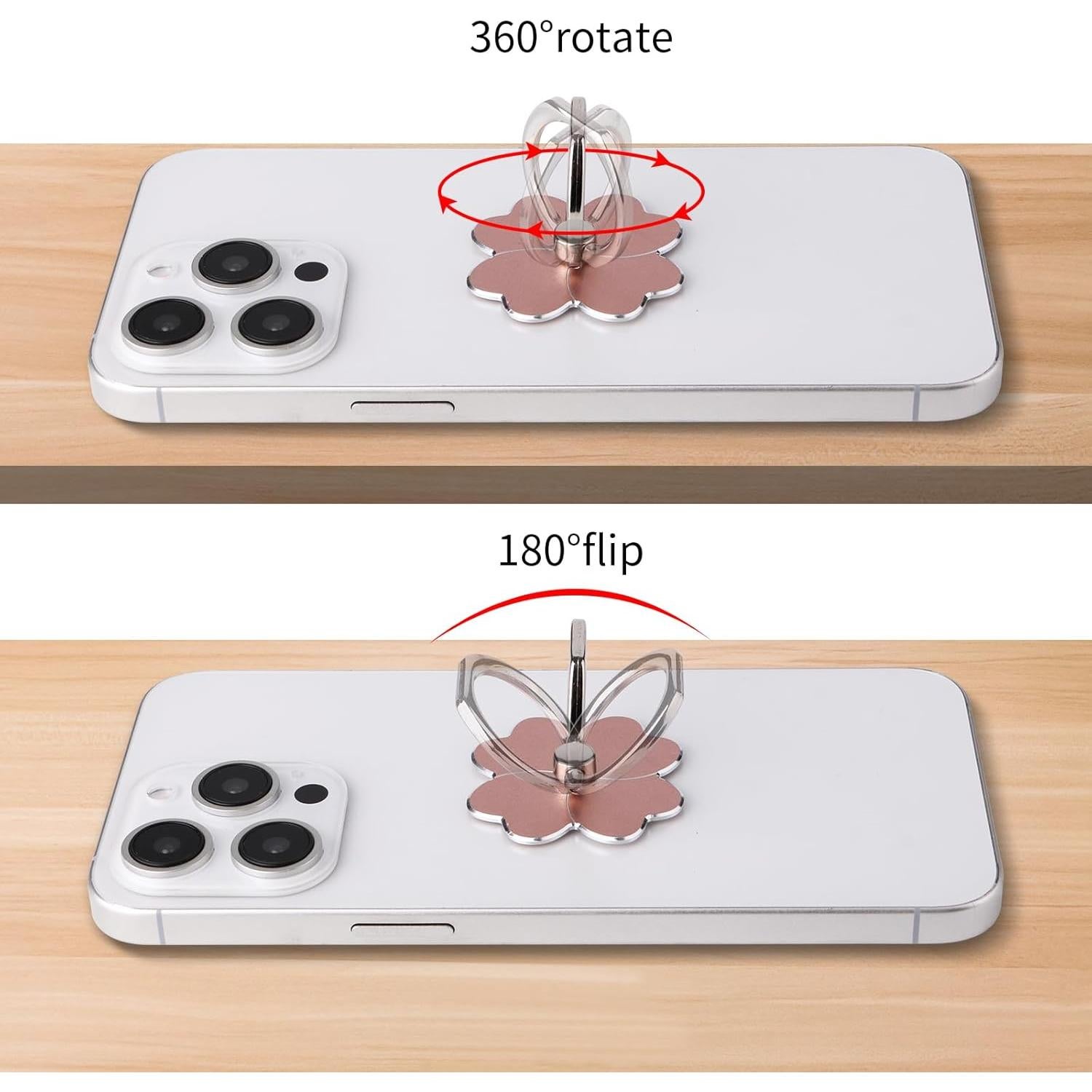 Soporte de Anillo para Teléfono Móvil Perla Dorada - 4 Piezas, Diseño Flor, Rotación 360°