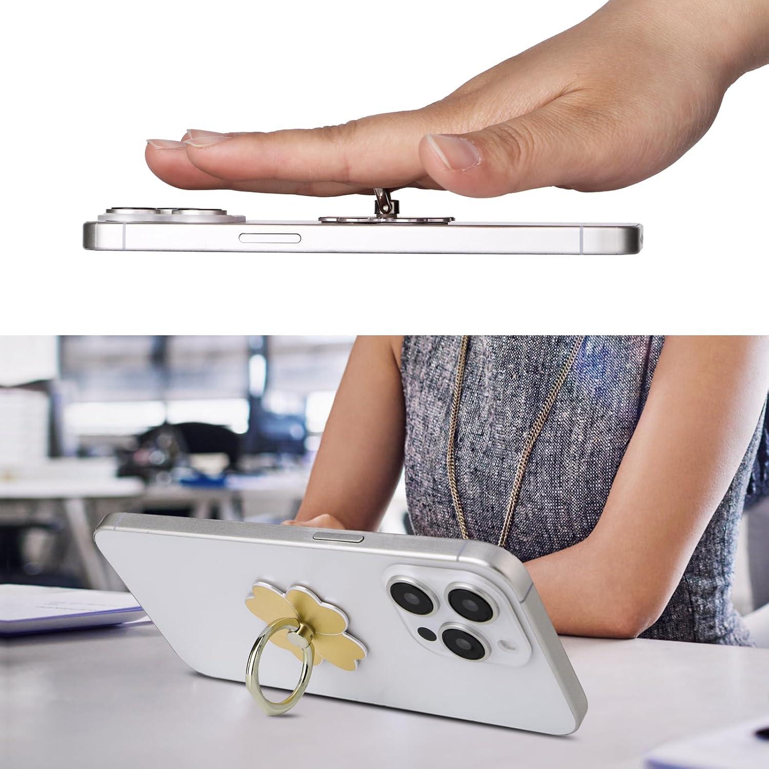 Soporte de Anillo para Teléfono Móvil Perla Dorada - 4 Piezas, Diseño Flor, Rotación 360°