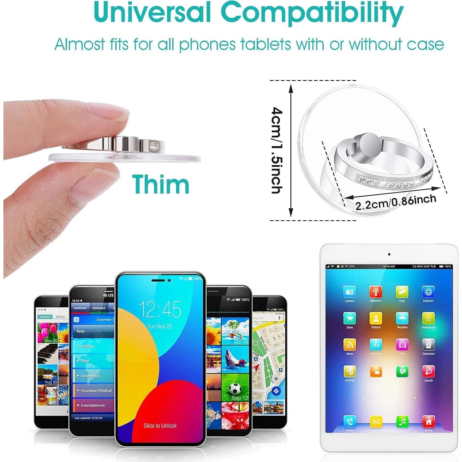 Soporte de Anillo para Teléfono Ralhaywi - 2 Piezas con Diamante