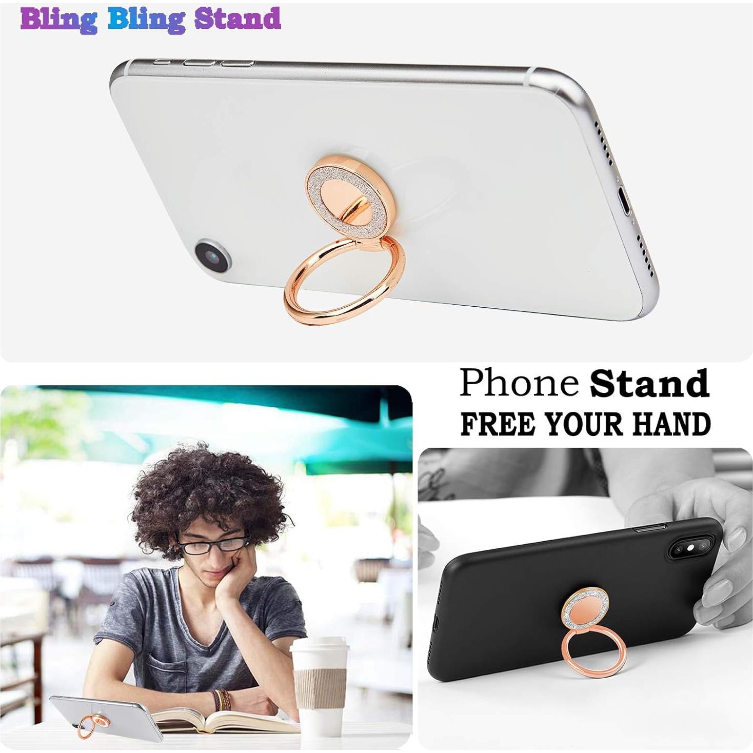 Soporte de Anillo Brillante Oro Rosa para Teléfonos y Tabletas