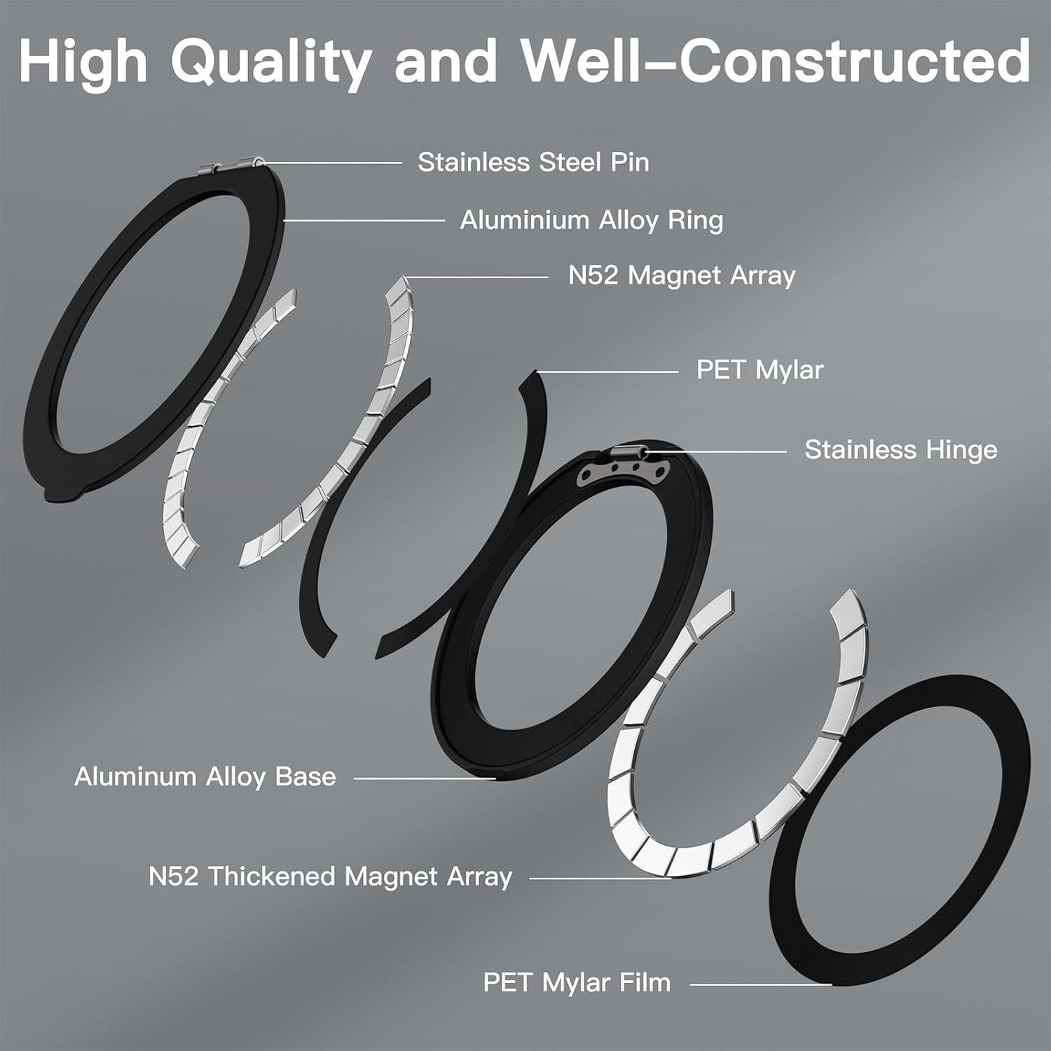 Soporte de Anillo Magnético COOLQO para Teléfonos Móviles - Negro