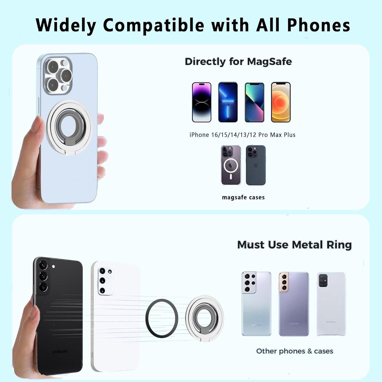 Anillo Magnético para Teléfono MagSafe EDRF Plata 360° Ajustable