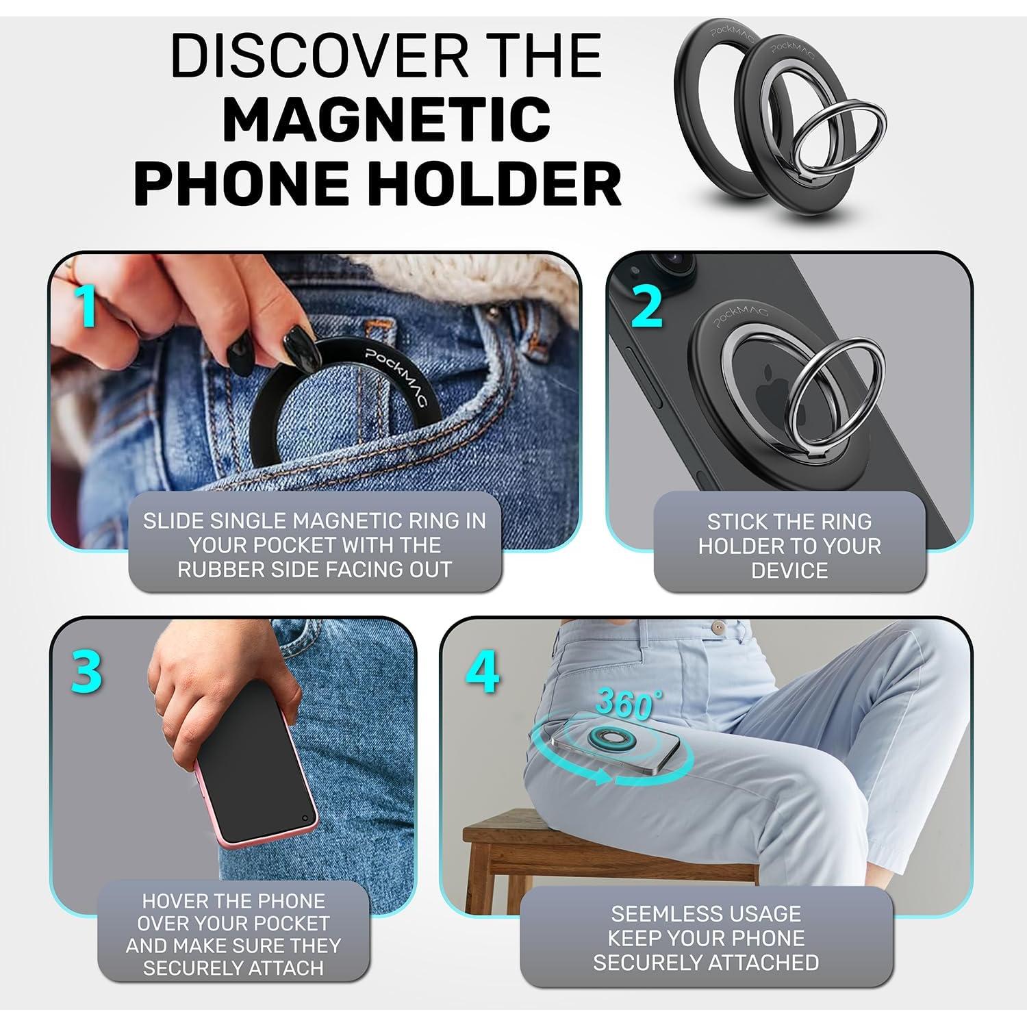 Soporte Magnético para Teléfono PockMAG Negro Brumoso 360°