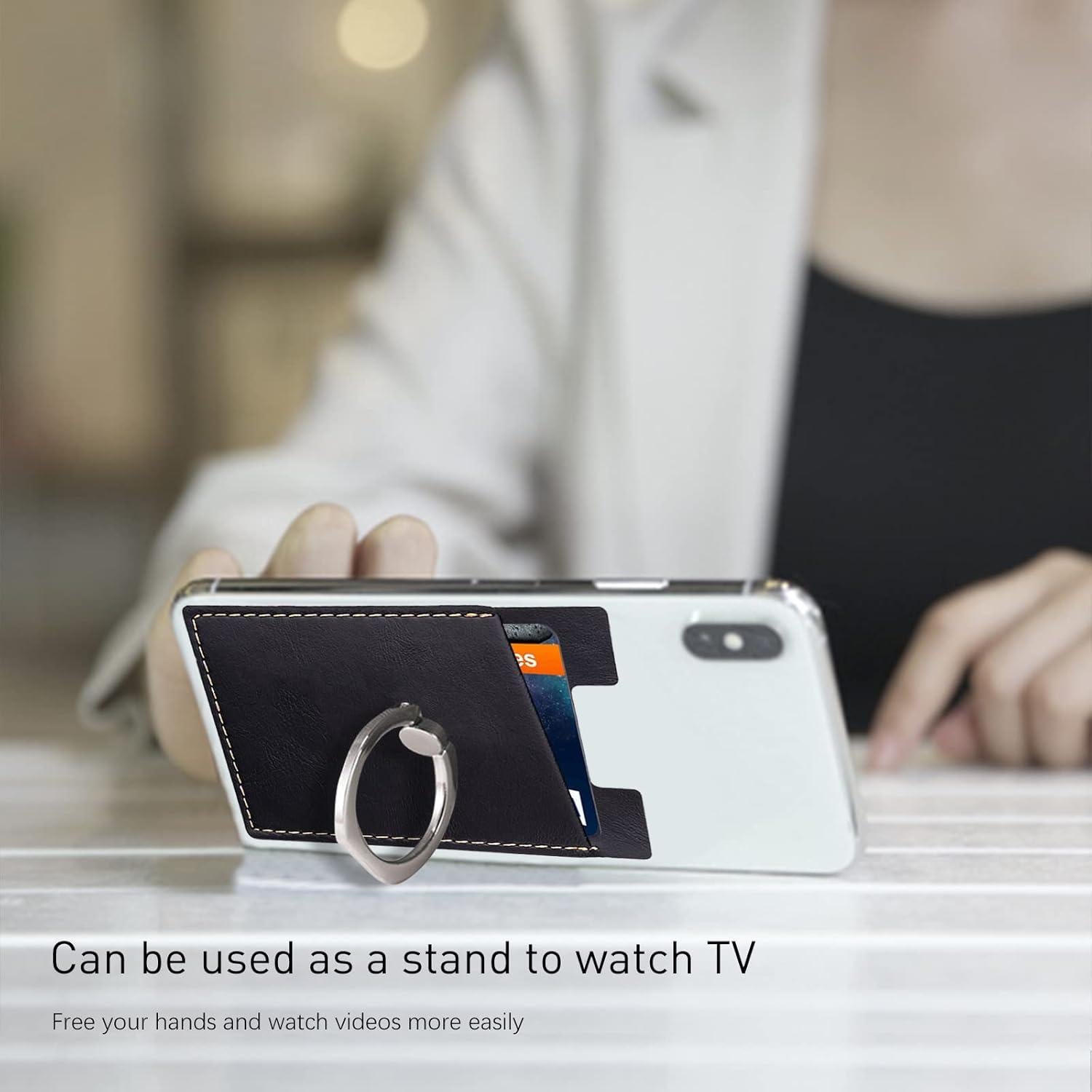 Soporte de Tarjeta de Teléfono Wansurs - Cuero Negro Universal