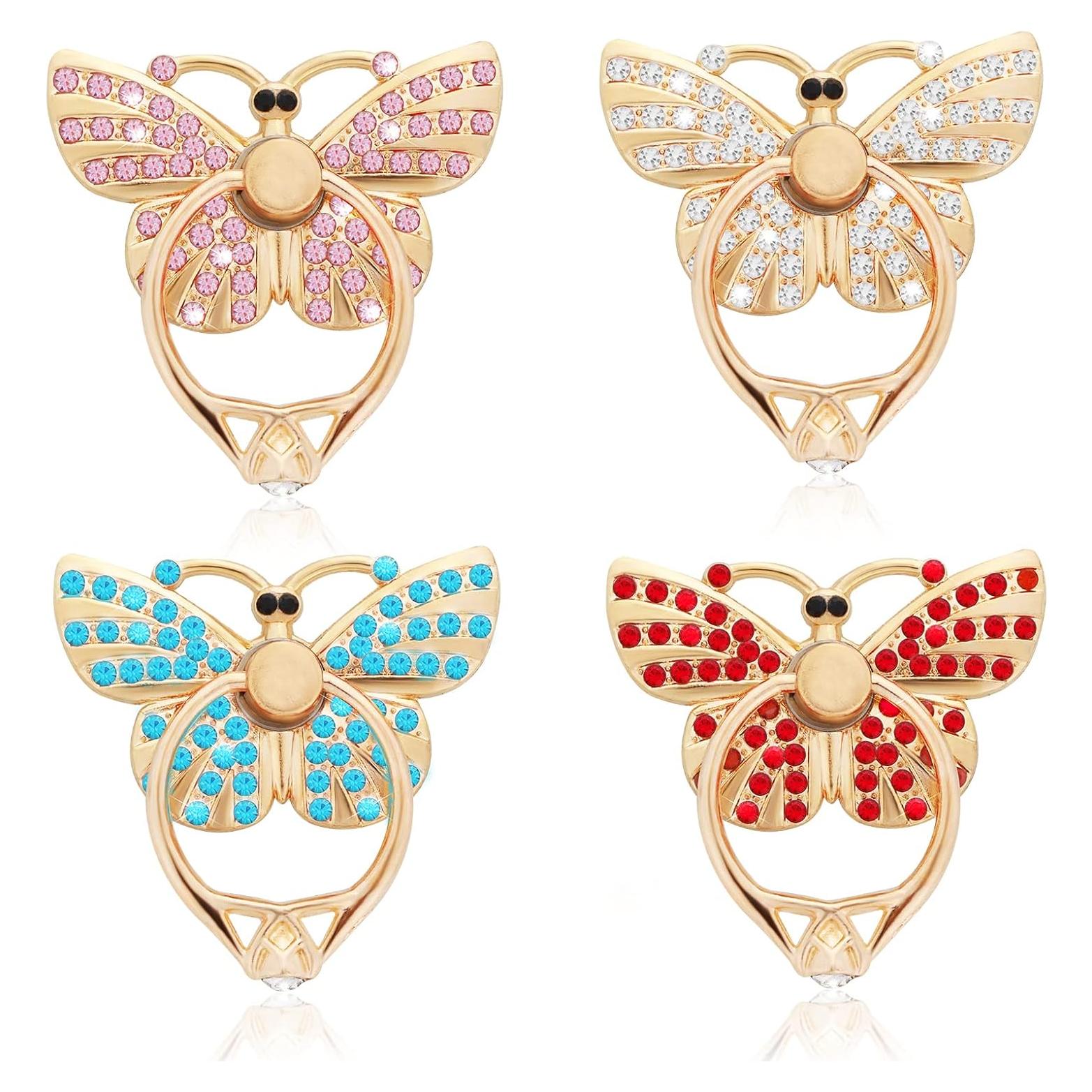 Soportes de Anillo para Teléfono Cobee, 4 Pcs Mariposa Brillante