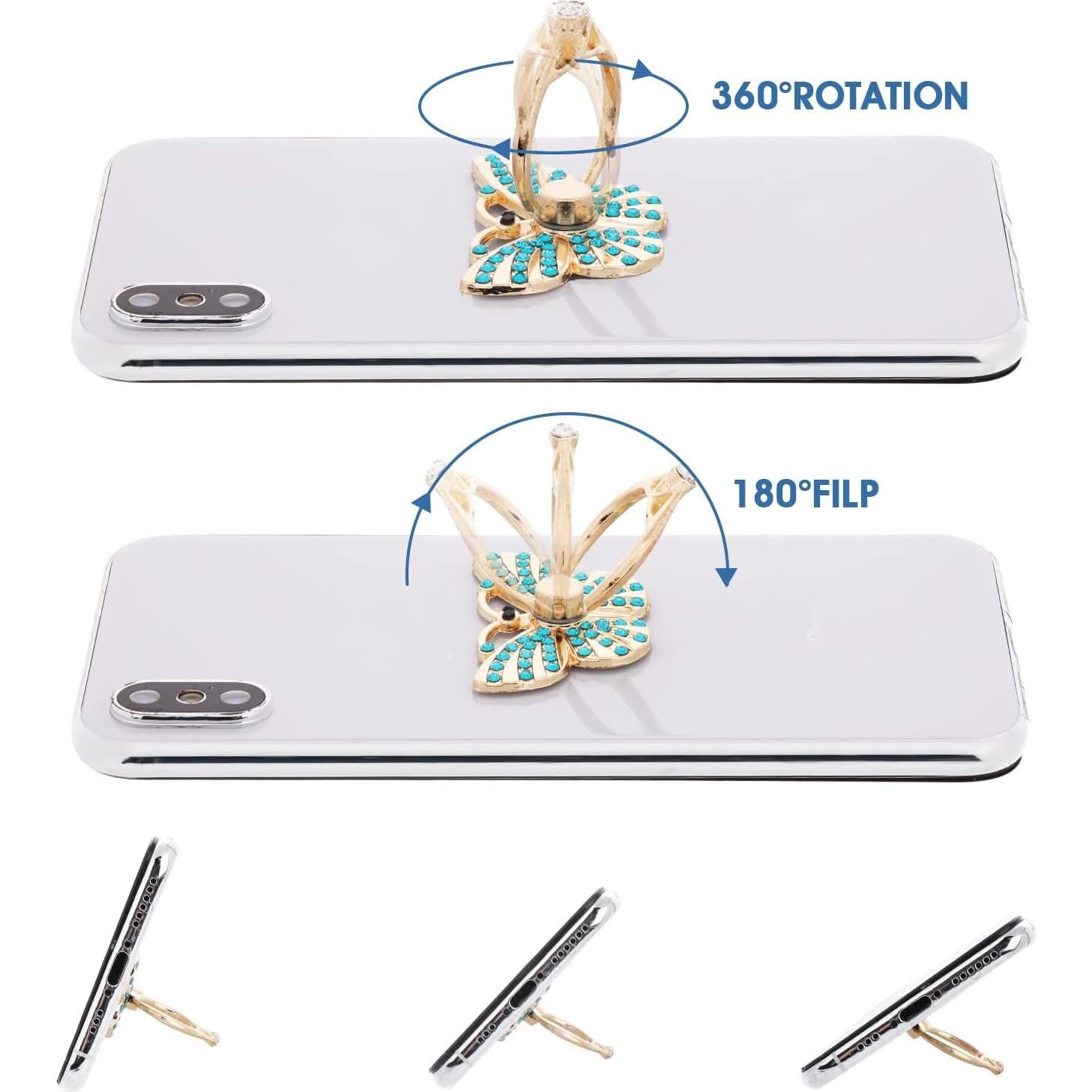 Soportes de Anillo para Teléfono Cobee, 4 Pcs Mariposa Brillante