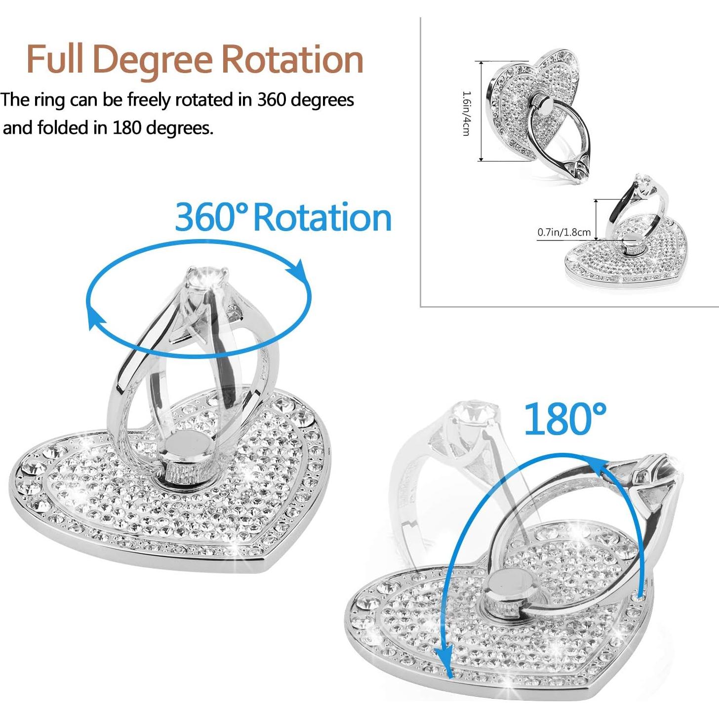 Soporte de Anillo para Teléfono Nsiucion Corazón Brillante Plata