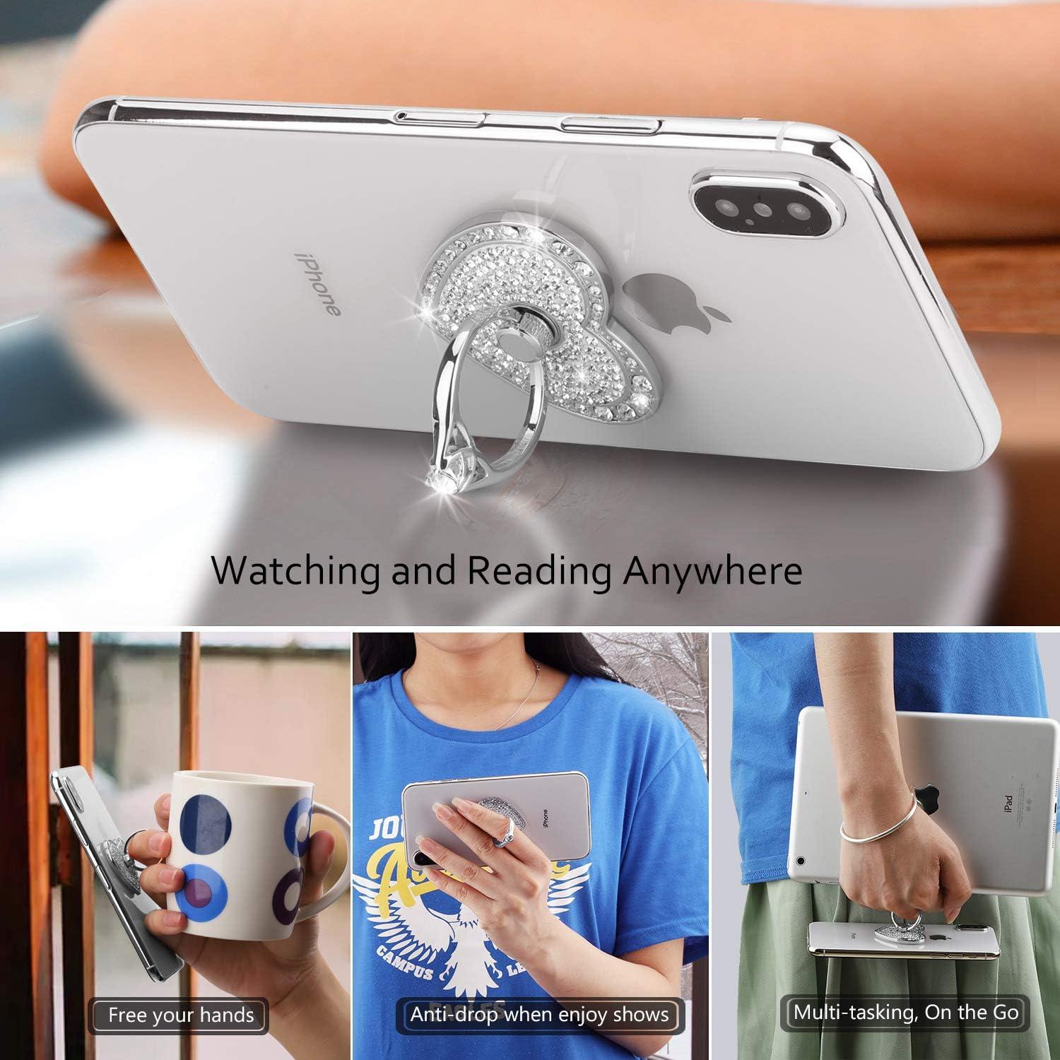 Soporte de Anillo para Teléfono Nsiucion Corazón Brillante Plata