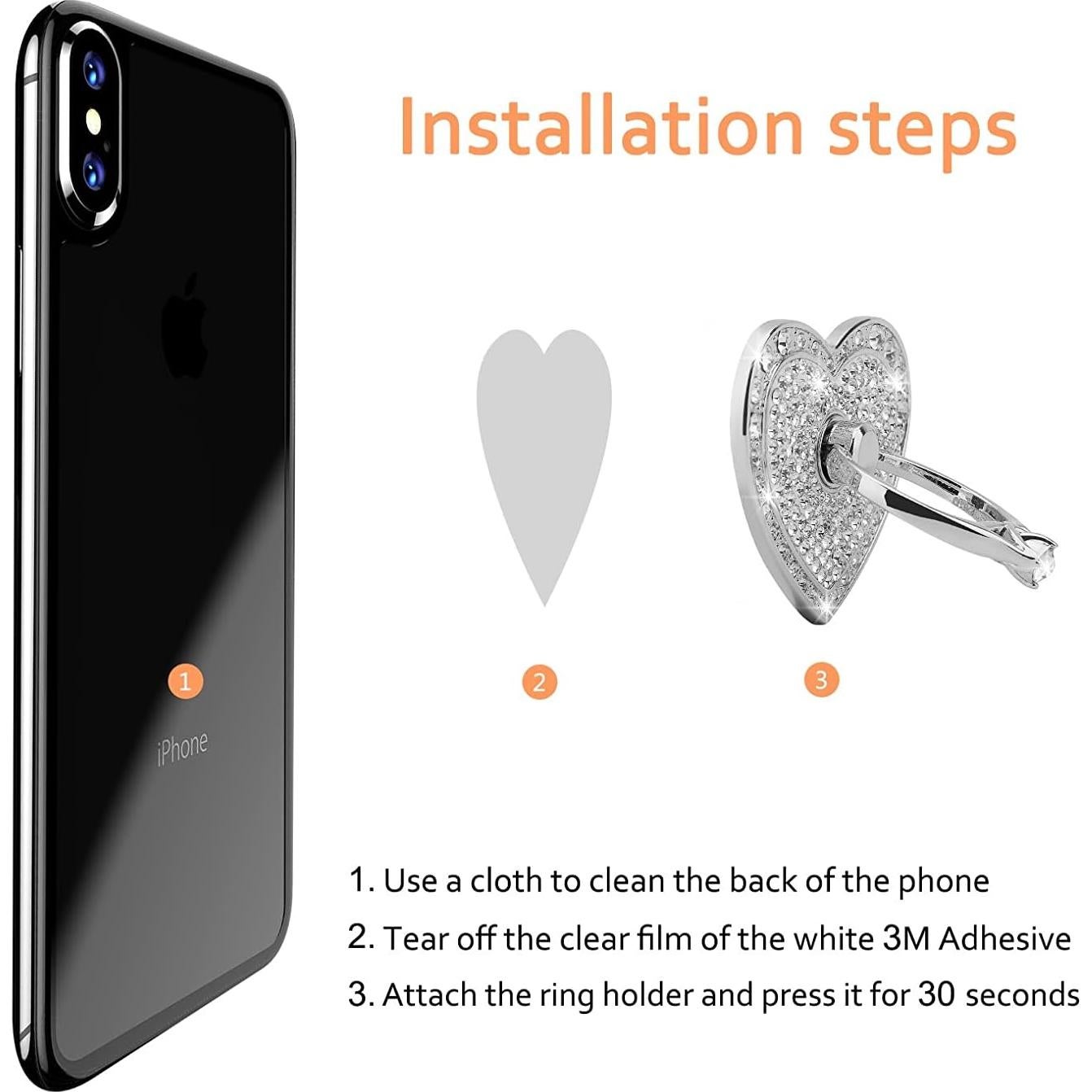 Soporte de Anillo para Teléfono Nsiucion Corazón Brillante Plata