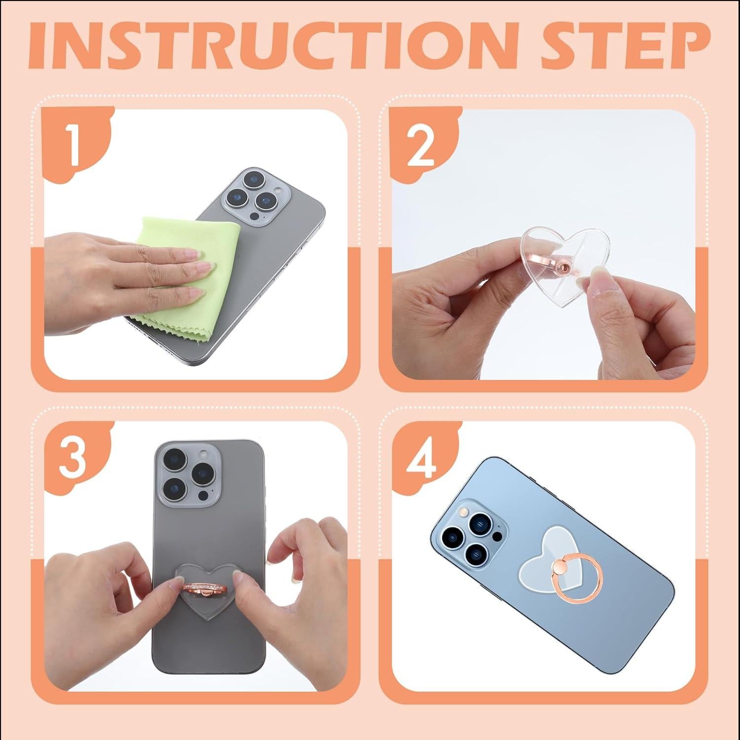 4 Anillos Soporte para Teléfono HJZHII Corazón Diamante 360°