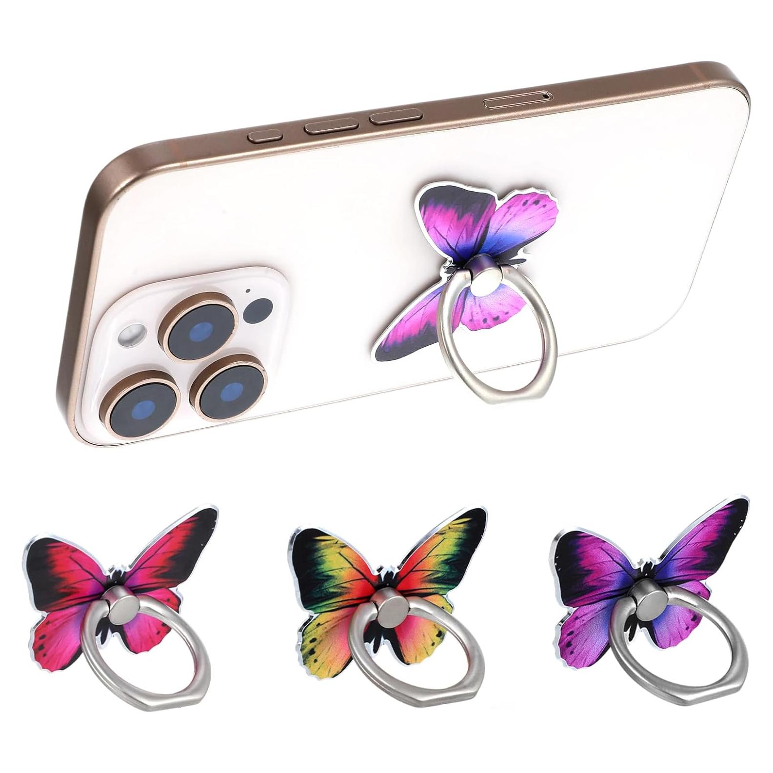 Soporte de anillo para teléfono Ymapinc en forma de mariposa - 3 piezas