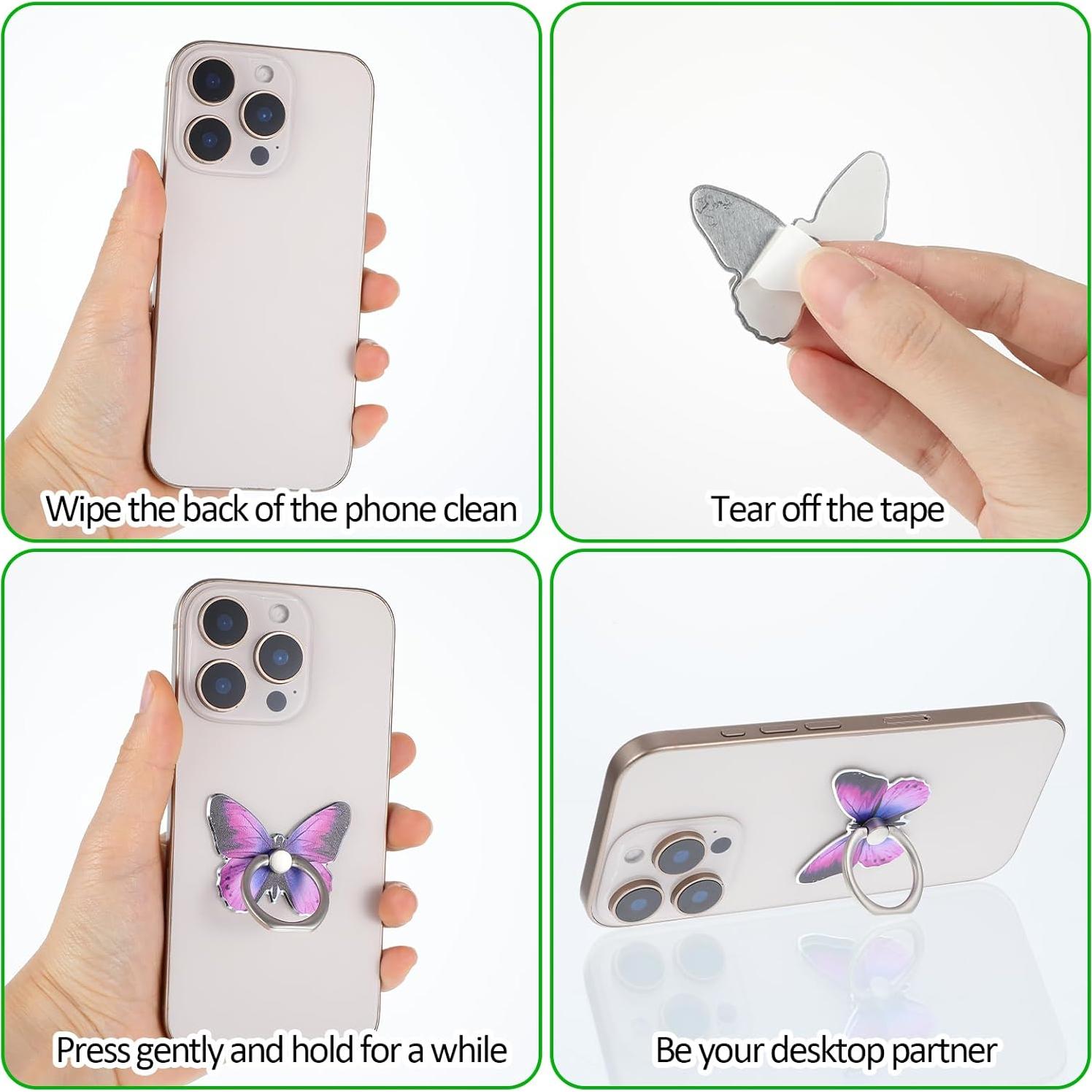 Soporte de anillo para teléfono Ymapinc en forma de mariposa - 3 piezas