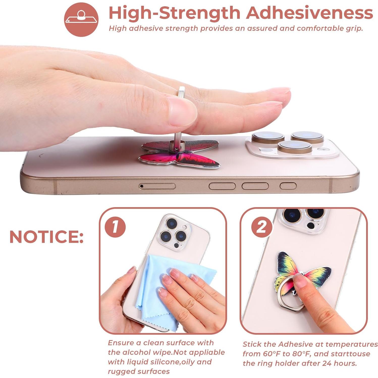 Soporte de Anillo para Teléfono Kifmurase 3 Pcs Mariposa