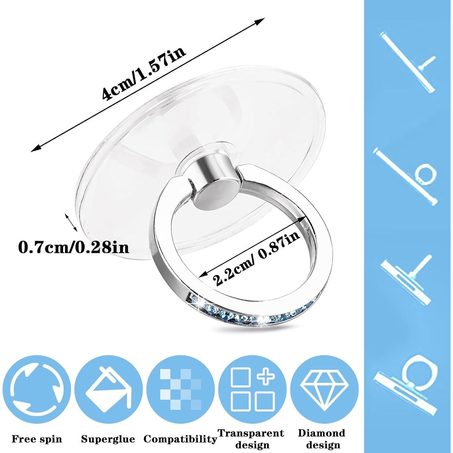 4 Piezas Soporte Anillo para Teléfono Ymapinc Transparente con Rhinestones