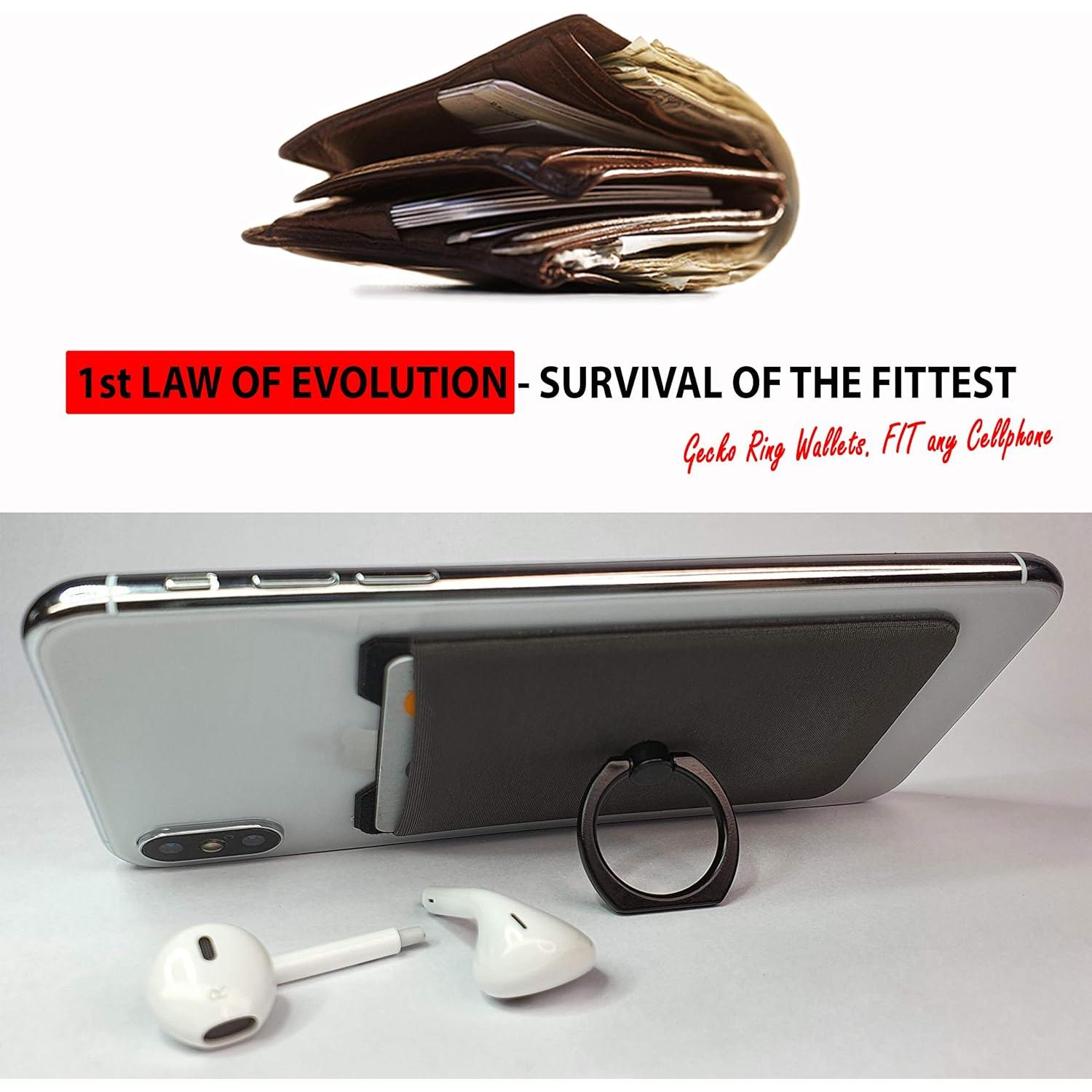 Soporte para anillo de teléfono Gecko - Billetera gris 95x58mm