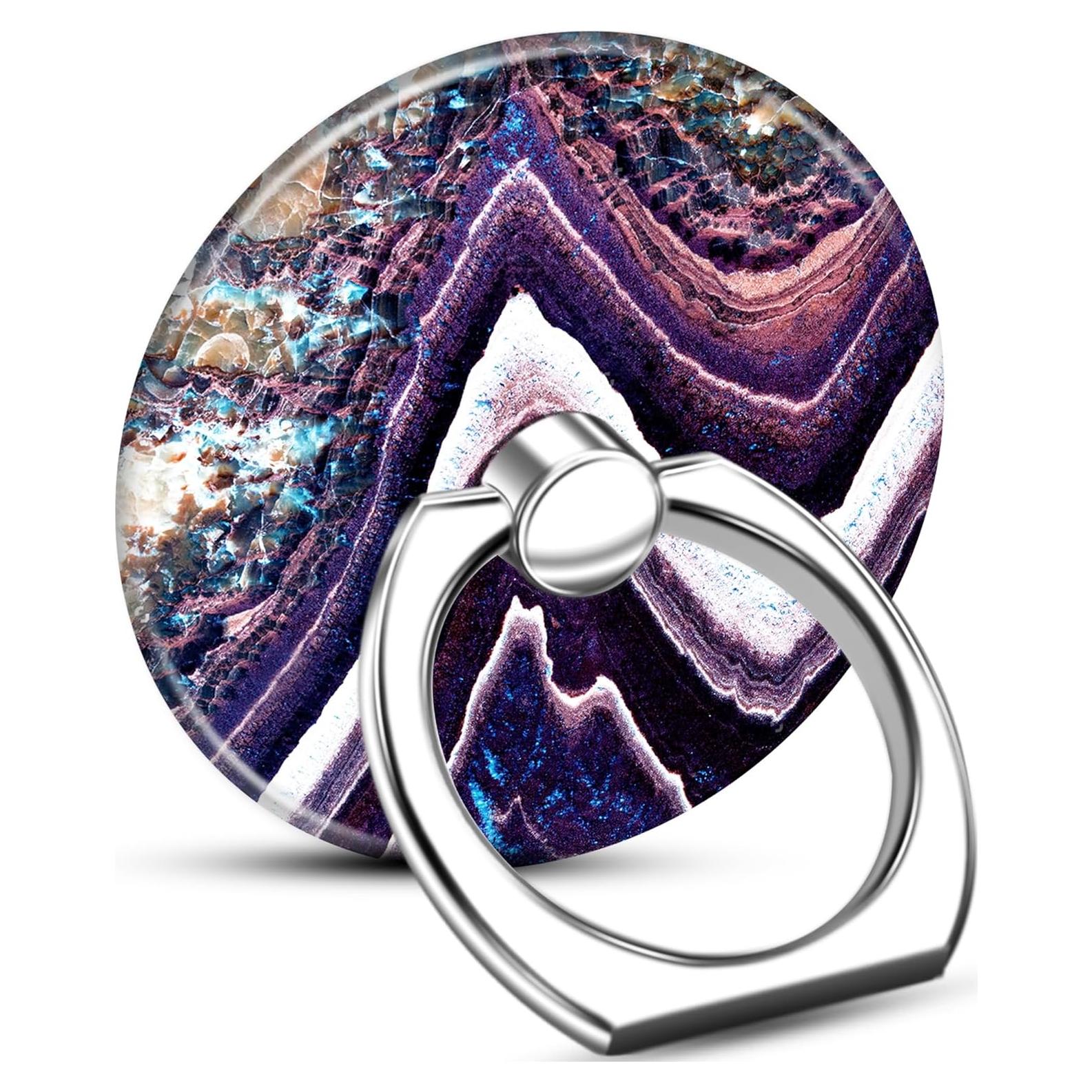 Printed Marble Purple Phone Holder Ring Grips, Finger Ring Stand for Cell Phone Tablet