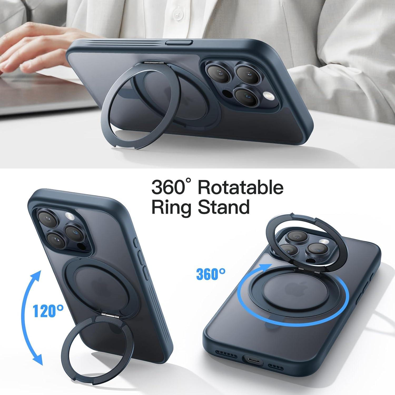 Funda JETech para iPhone 15 Pro Max 6.7" con Soporte Rotatable