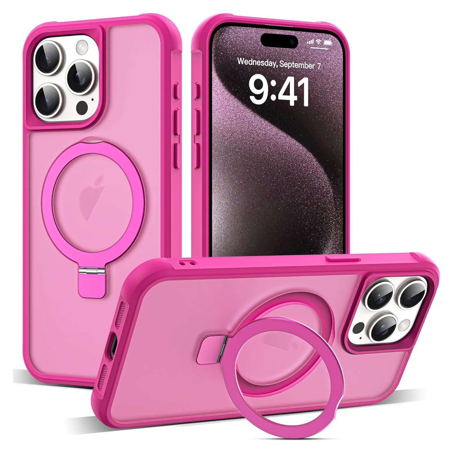 Funda para iPhone 15 Pro Max SKYLMW Rosa con Soporte Magnético