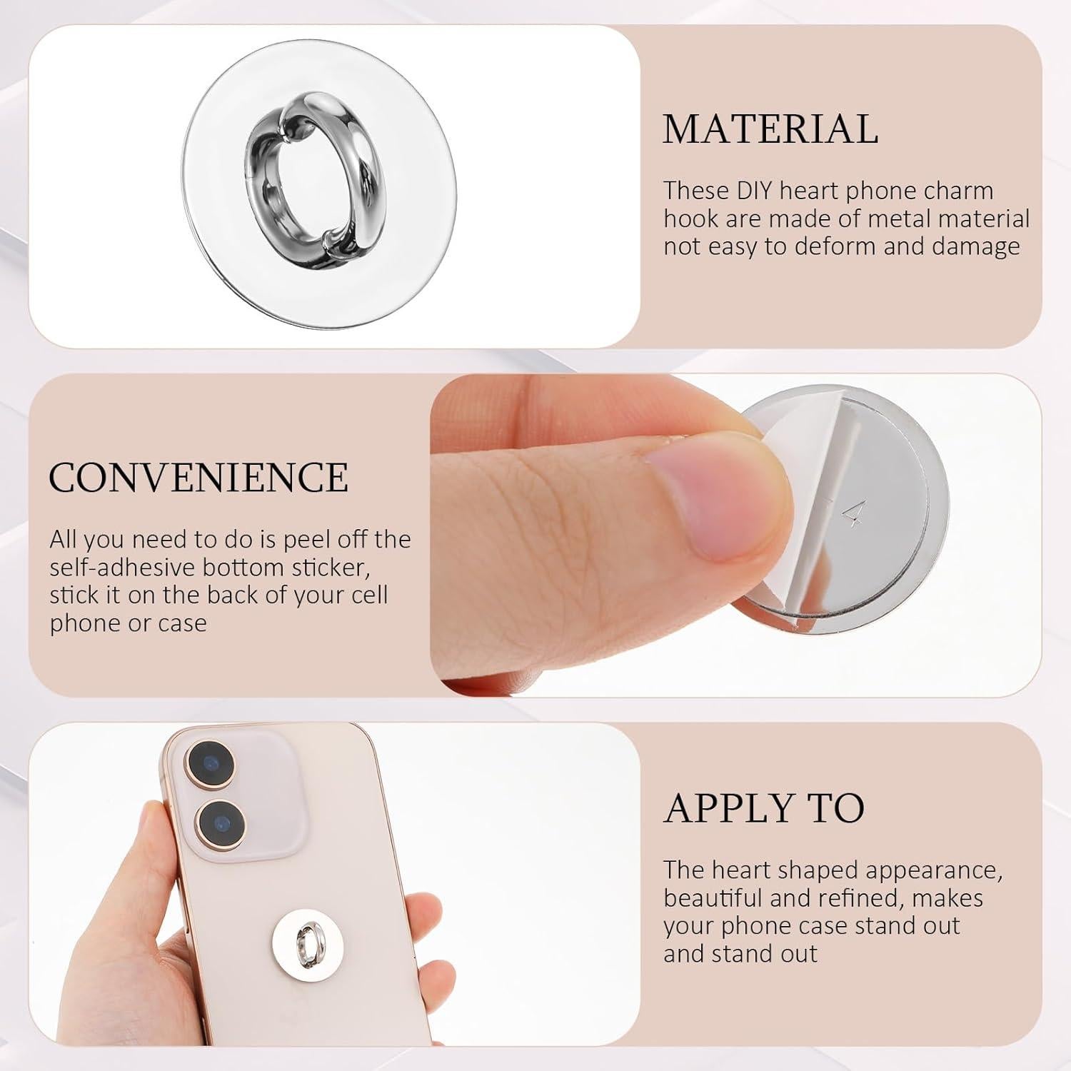 16 Ganchos de Encanto para Teléfono Zyghjort Plata Adhesivos